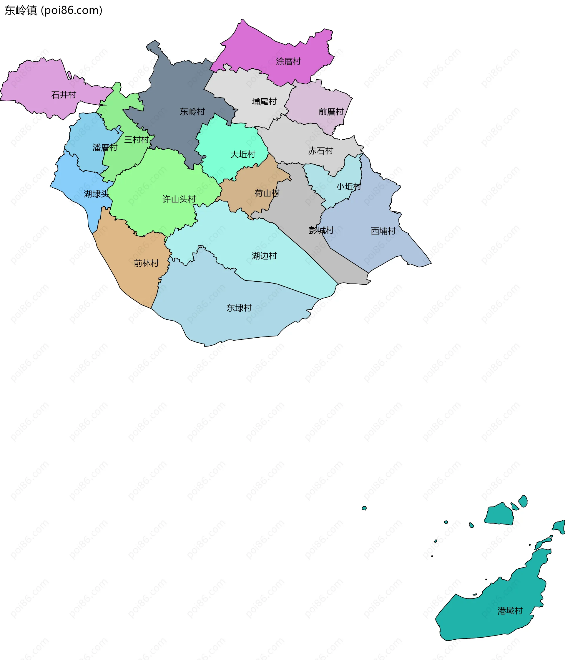 东岭镇边界地图(五级行政区划)