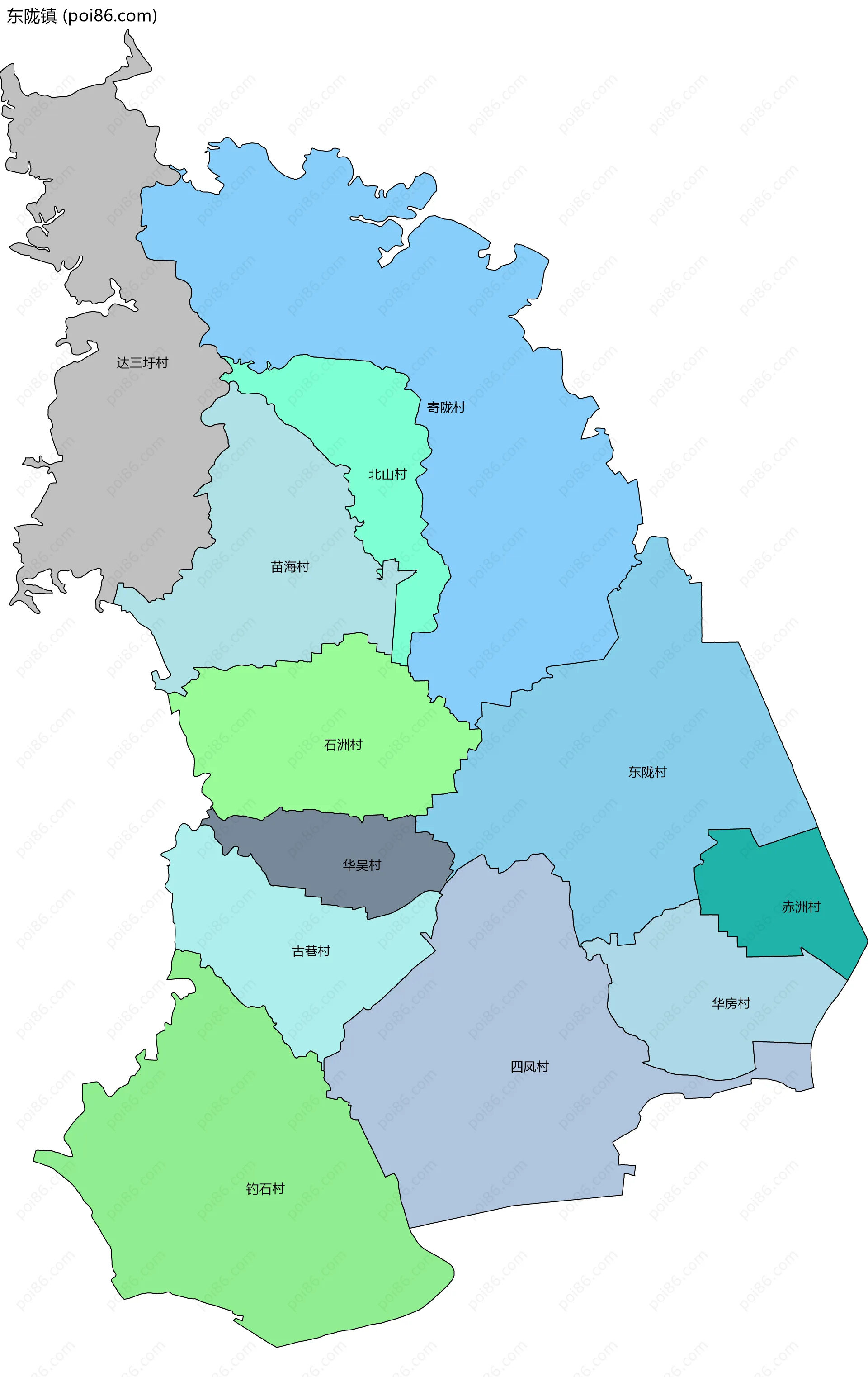 东陇镇边界地图(五级行政区划)