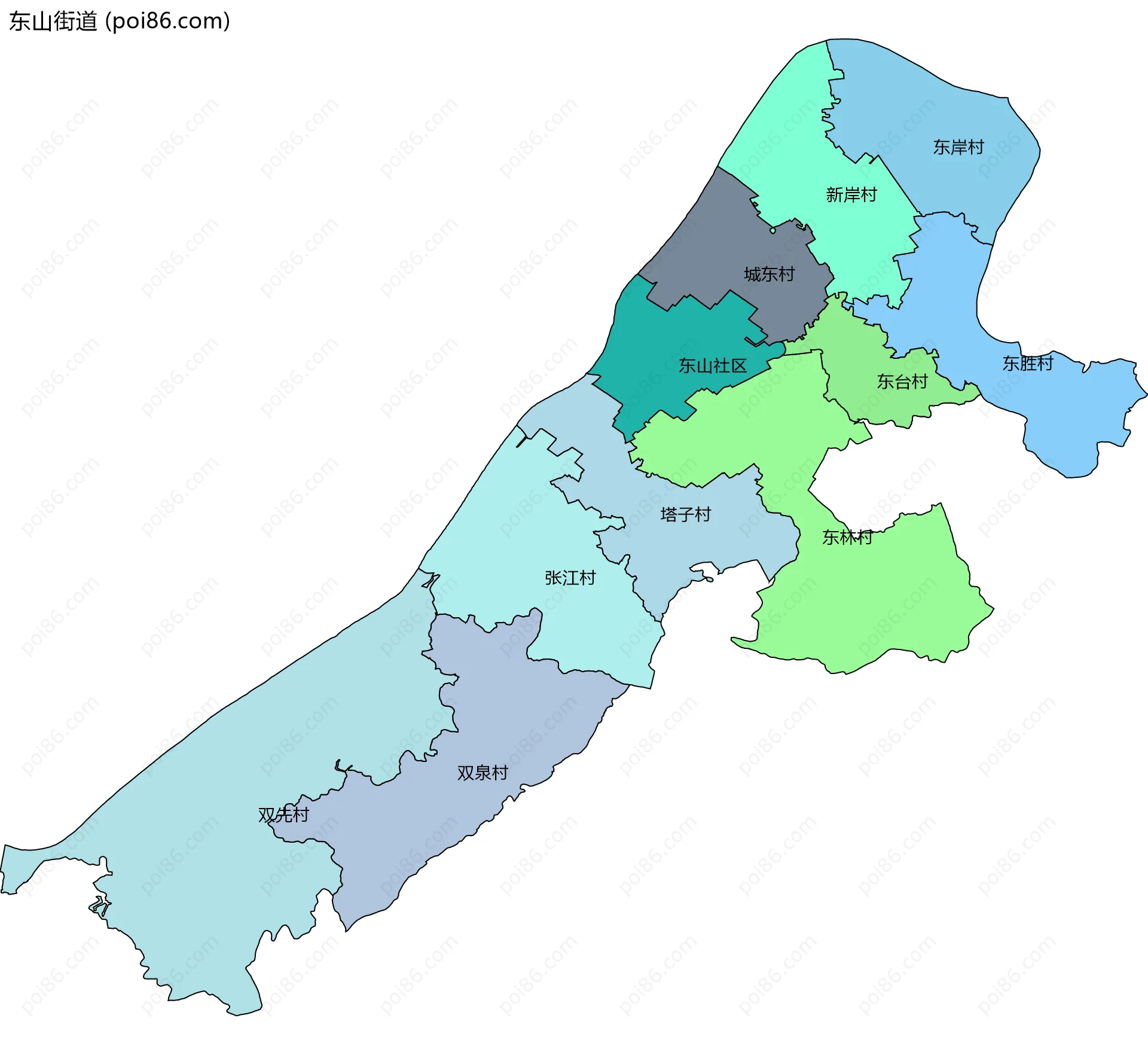 东山街道边界地图(五级行政区划)