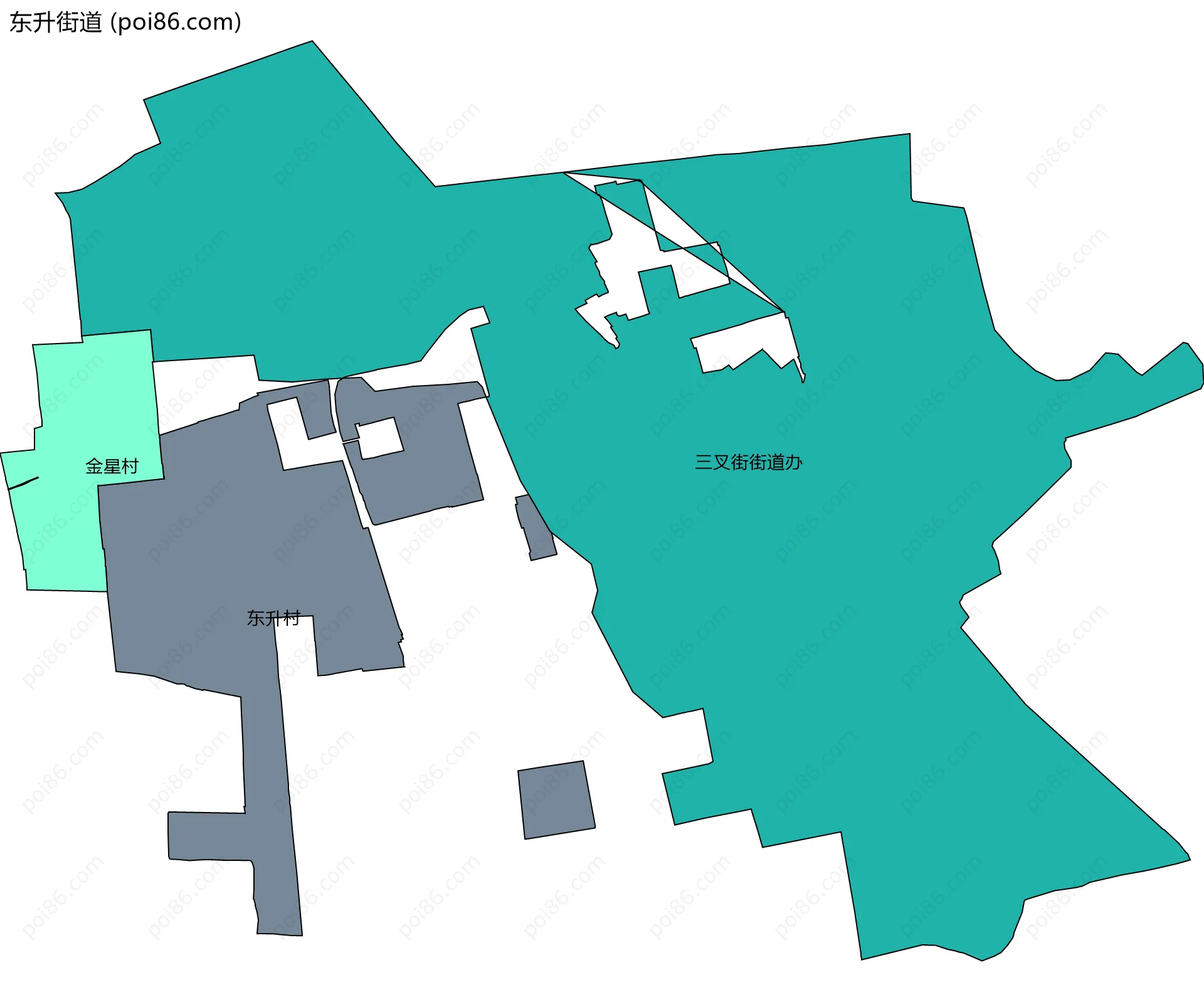 东升街道边界地图(五级行政区划)