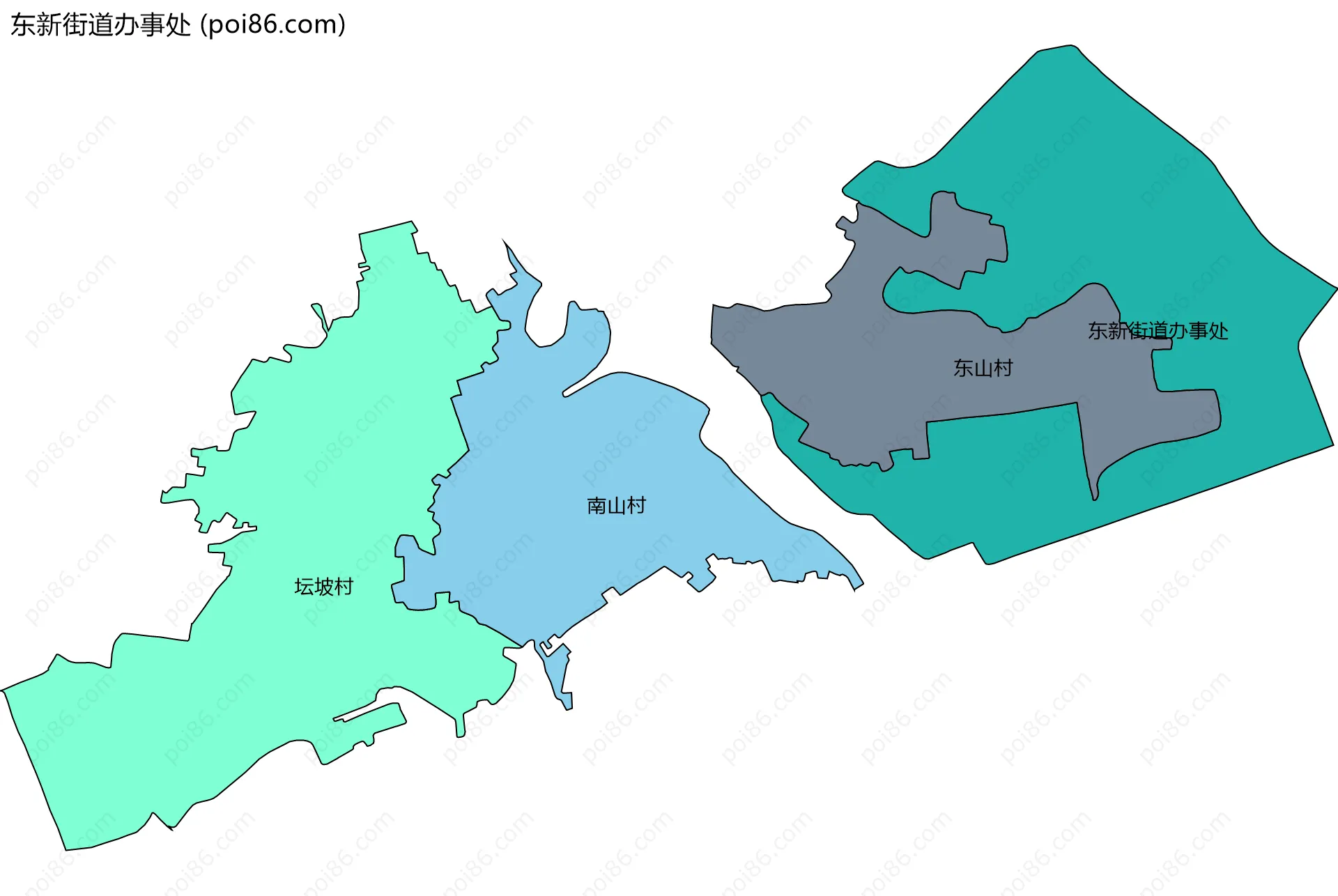 东新街道办事处边界地图(五级行政区划)