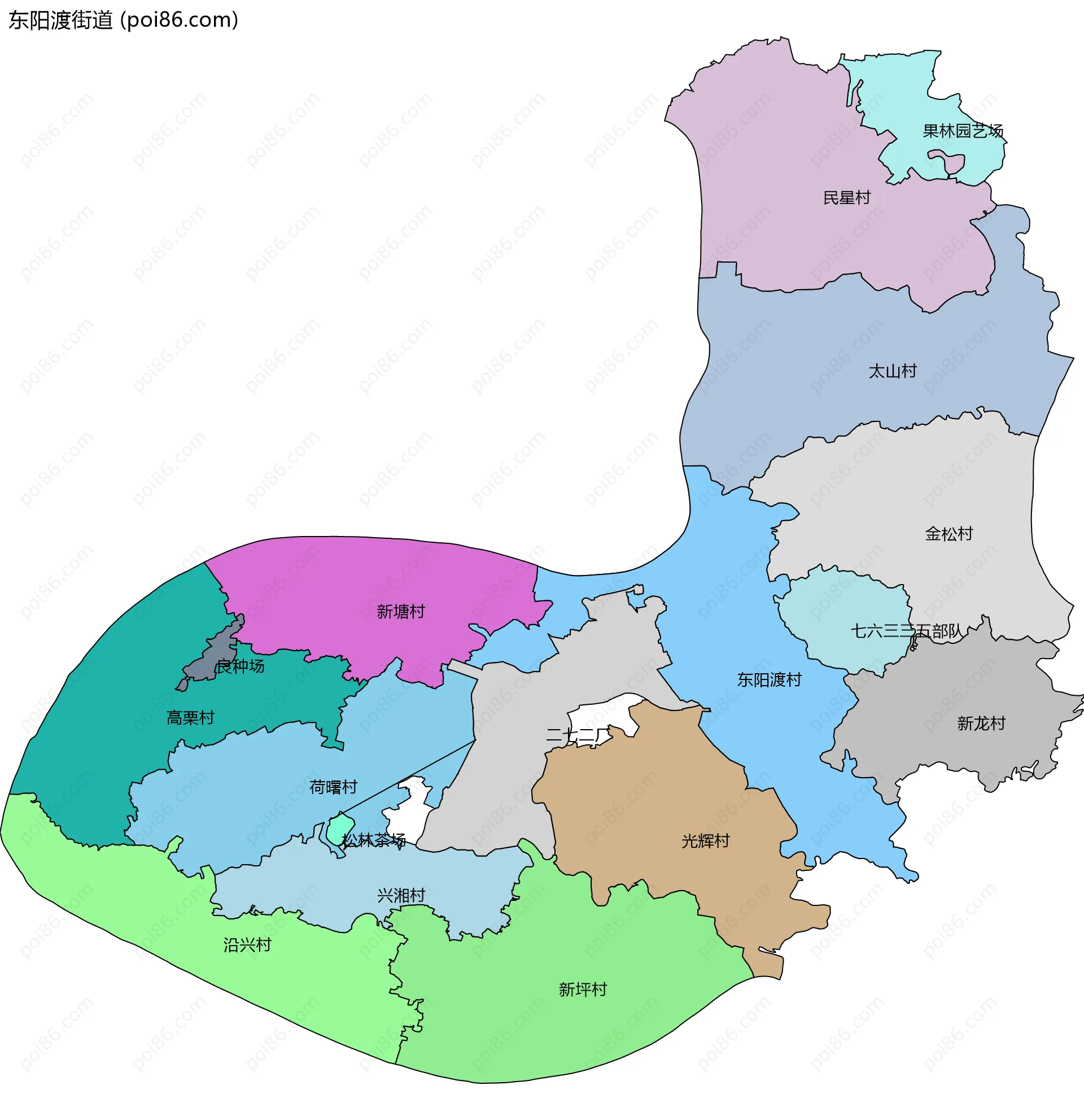 东阳渡街道边界地图(五级行政区划)