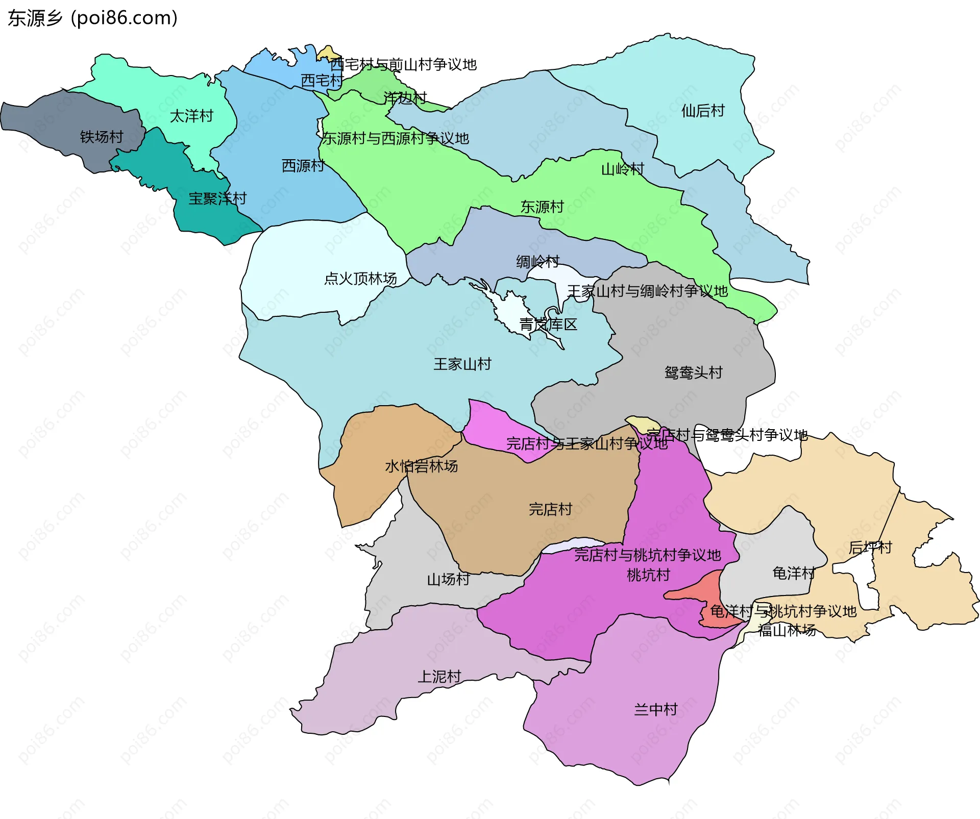 东源乡边界地图(五级行政区划)