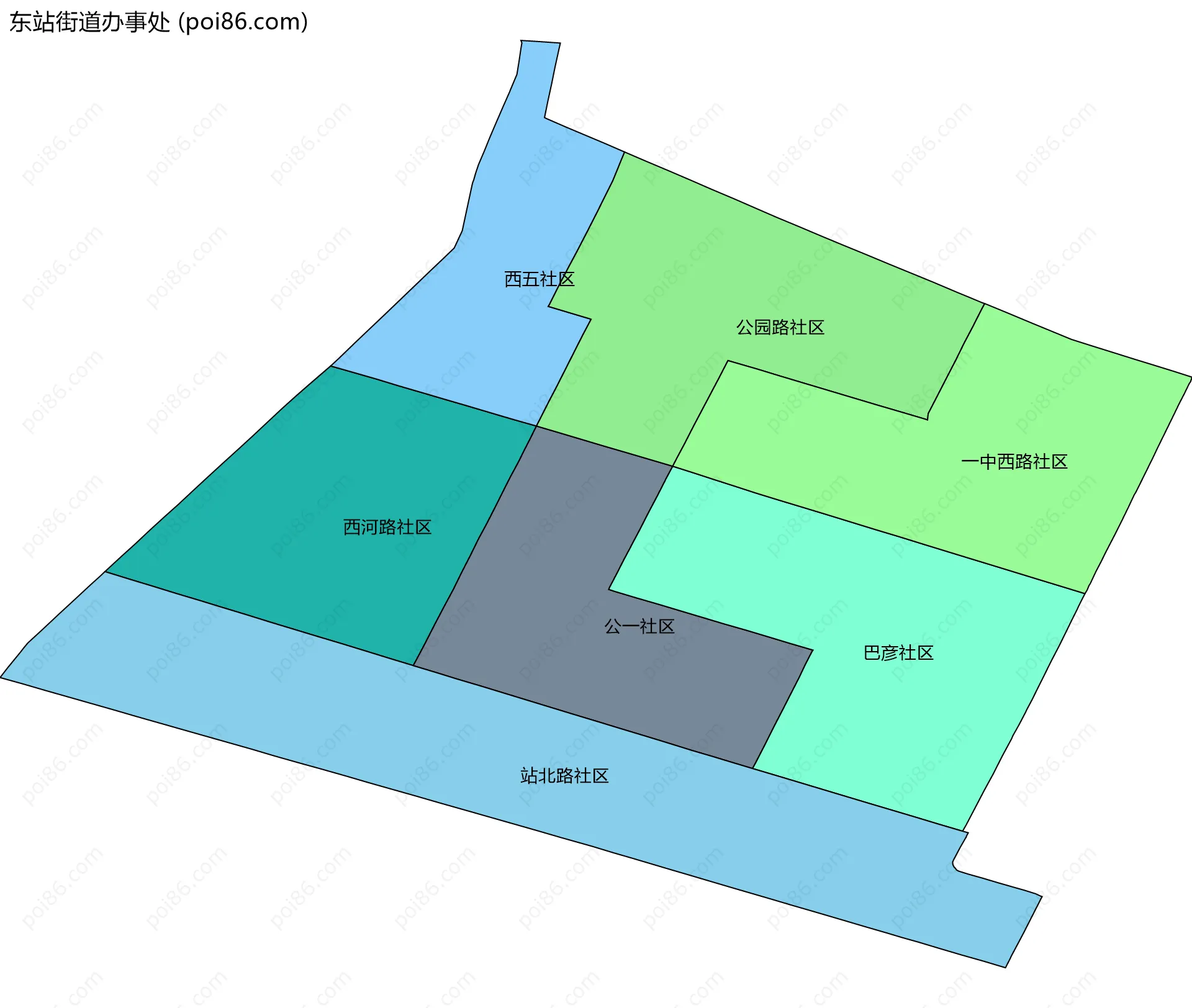 东站街道办事处边界地图(五级行政区划)