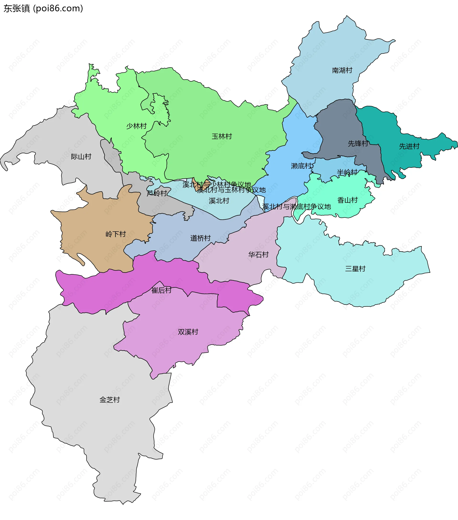 东张镇边界地图(五级行政区划)