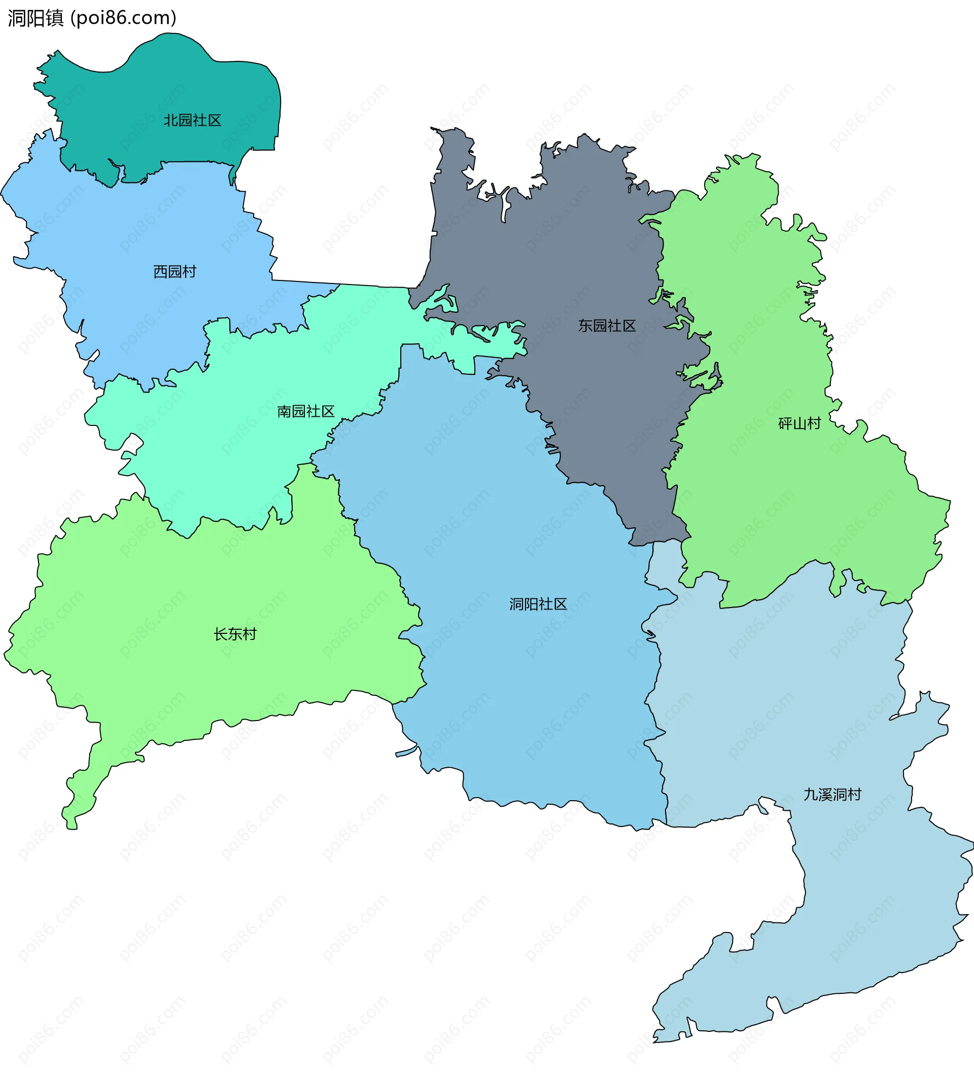 洞阳镇边界地图(五级行政区划)