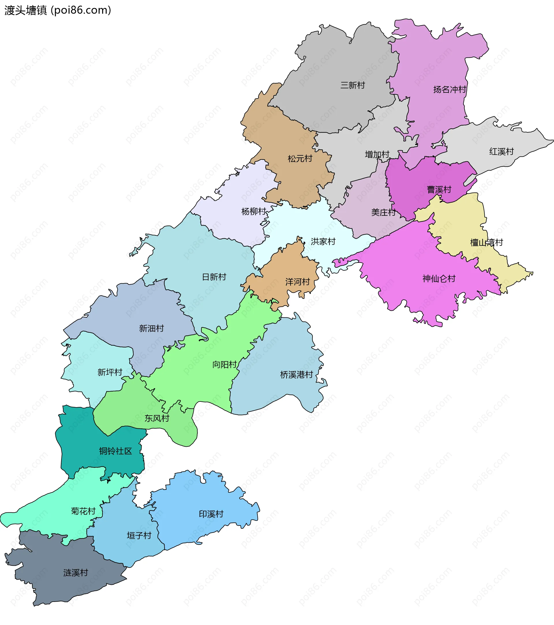 渡头塘镇边界地图(五级行政区划)