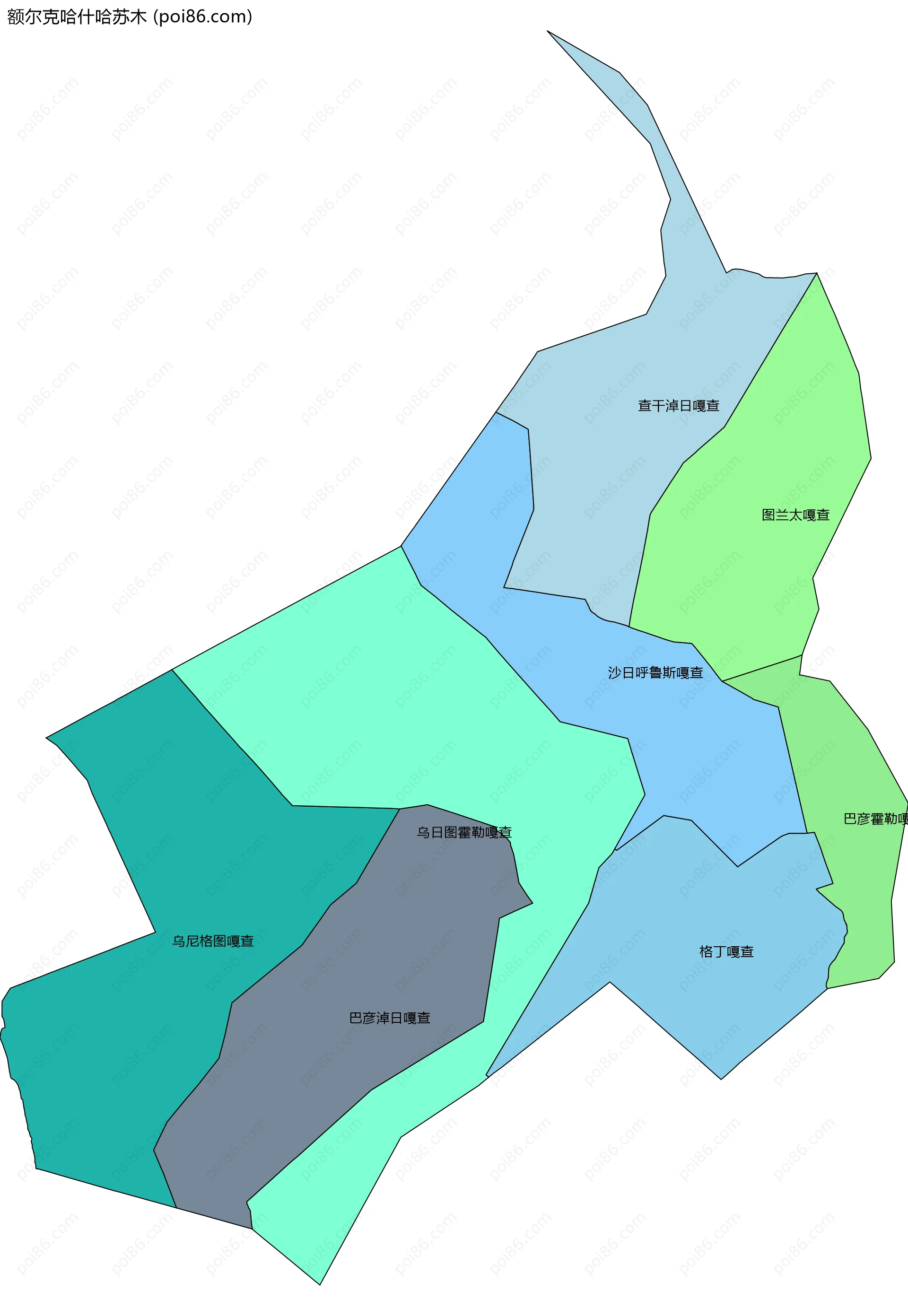 额尔克哈什哈苏木边界地图(五级行政区划)