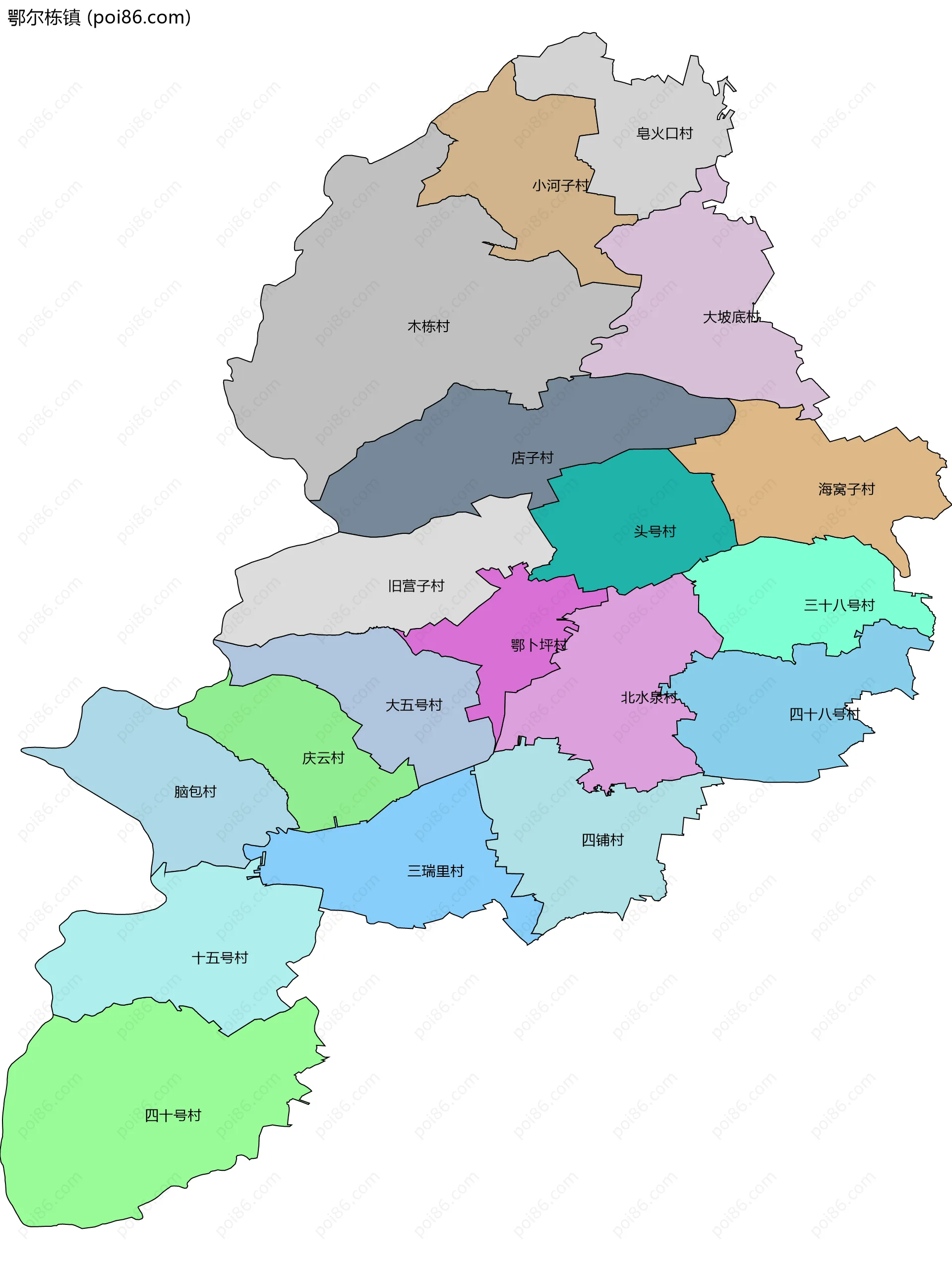 鄂尔栋镇边界地图(五级行政区划)