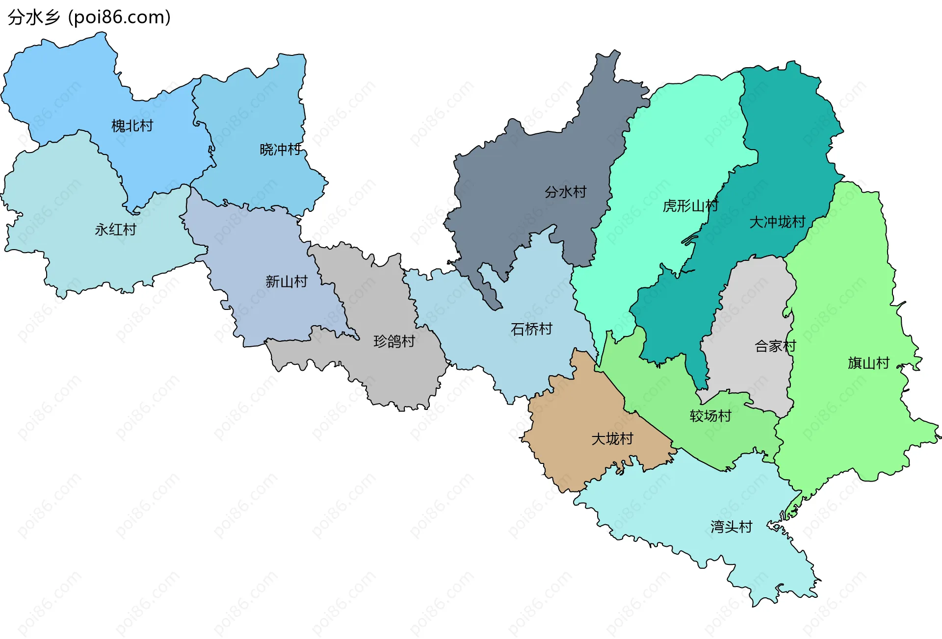分水乡边界地图(五级行政区划)