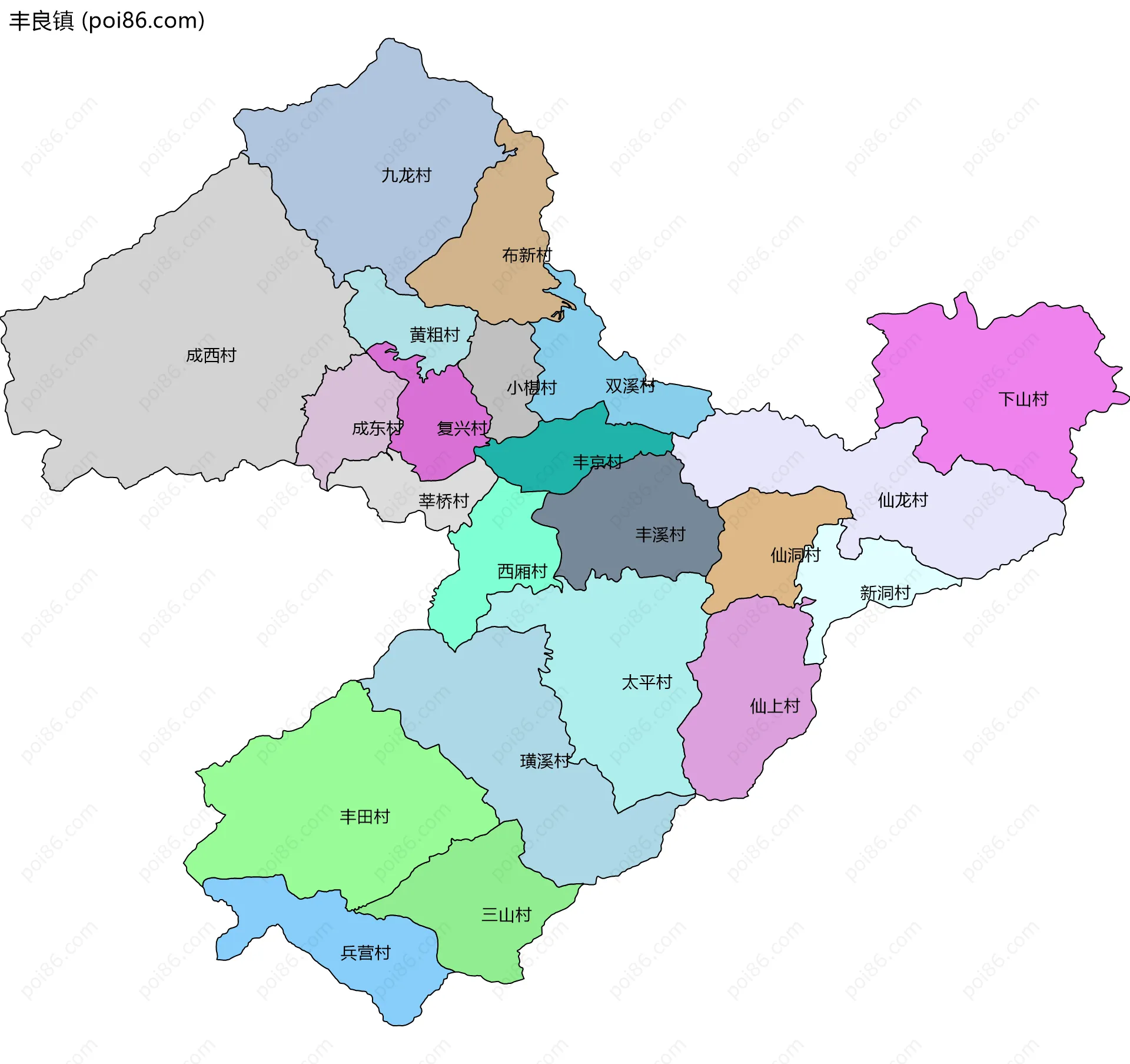 丰良镇边界地图(五级行政区划)