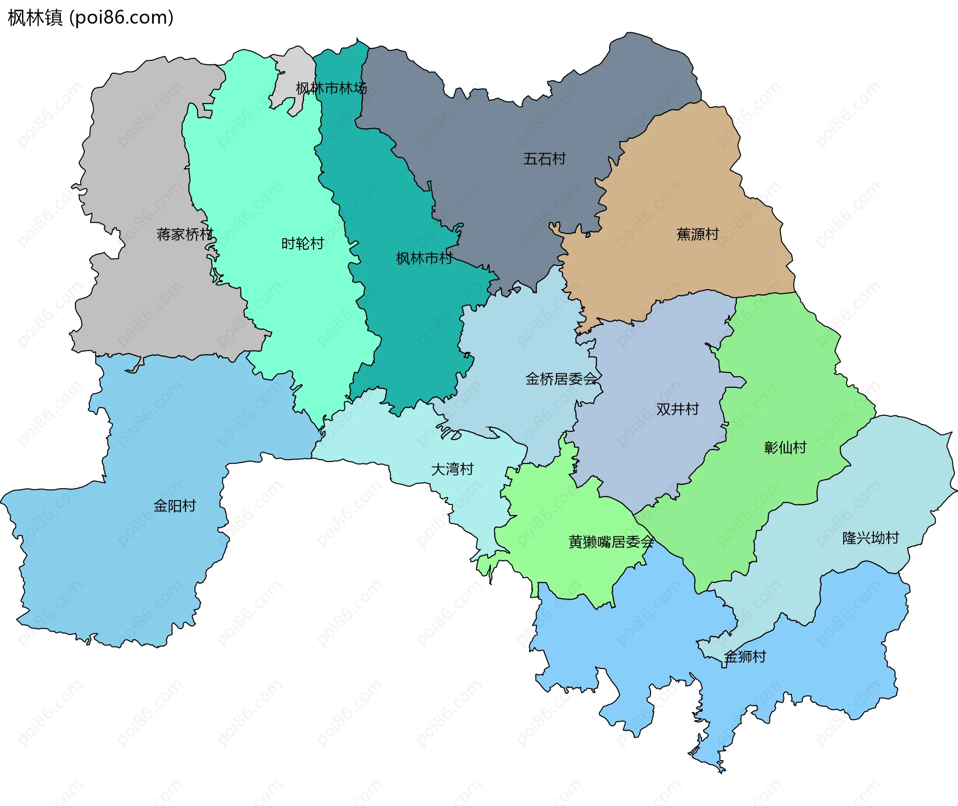枫林镇边界地图(五级行政区划)