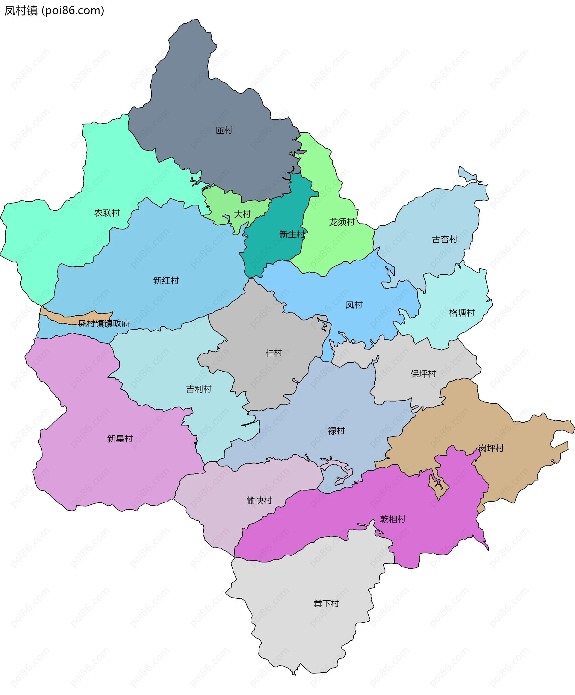 凤村镇边界地图(五级行政区划)