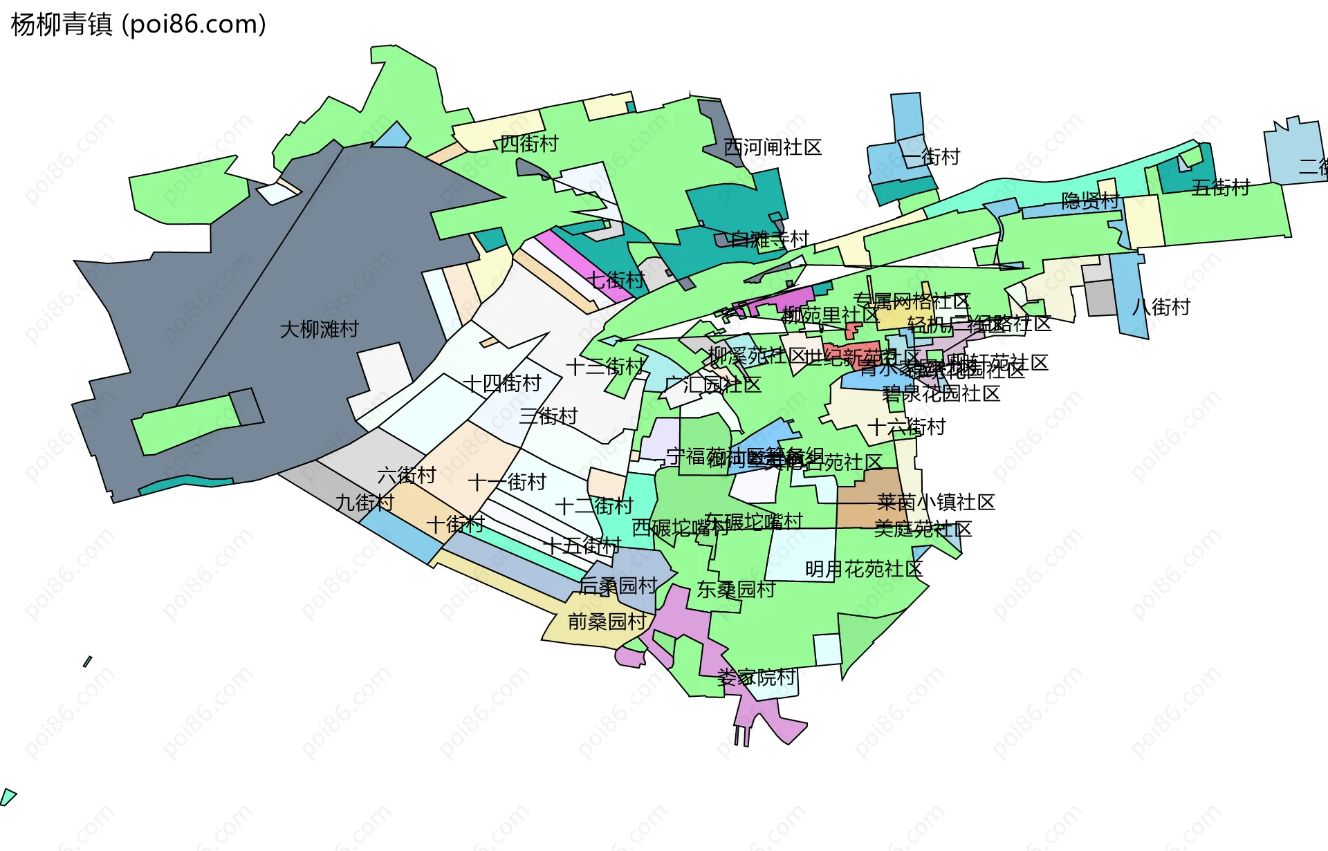 杨柳青镇边界地图(五级行政区划)