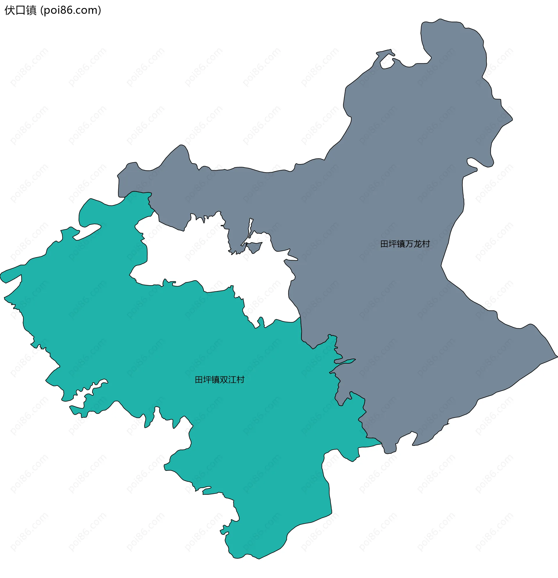 伏口镇边界地图(五级行政区划)