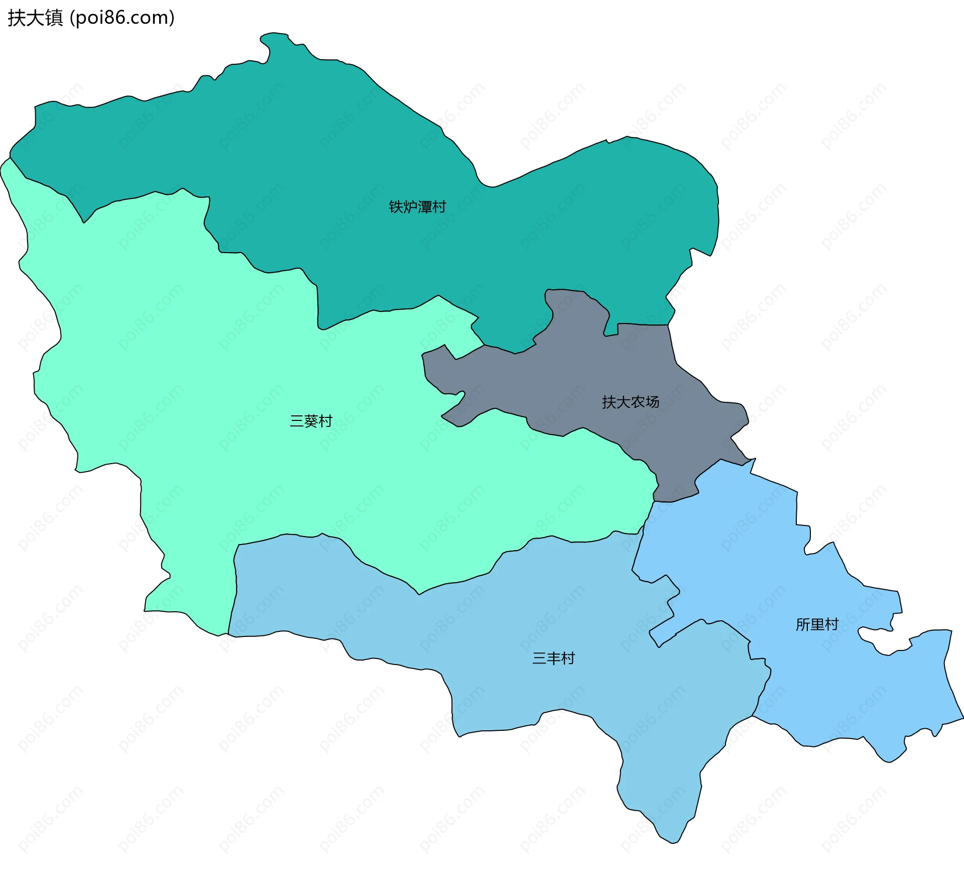 扶大镇边界地图(五级行政区划)