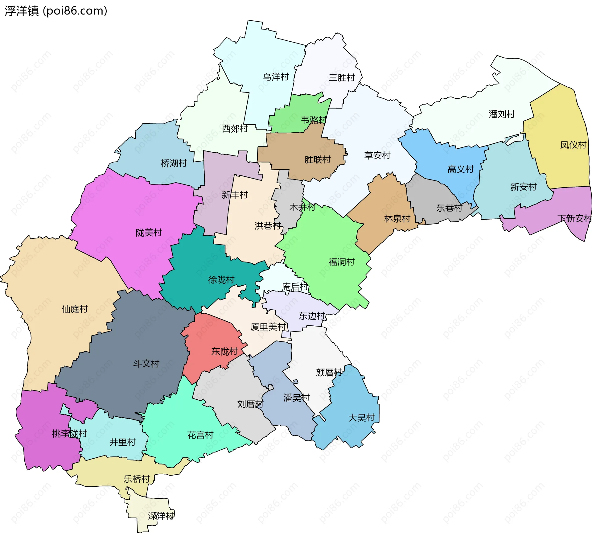 浮洋镇边界地图(五级行政区划)