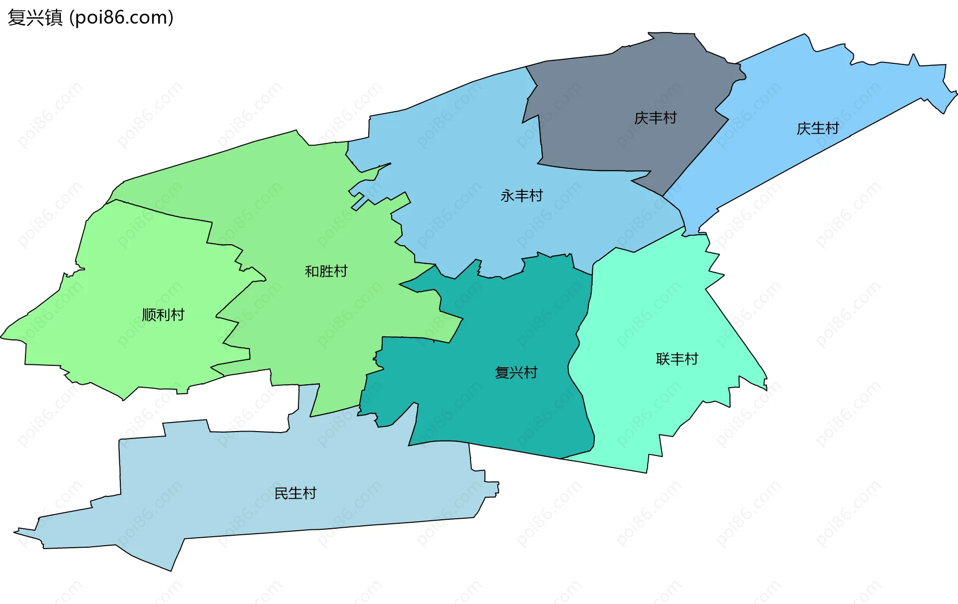 复兴镇边界地图(五级行政区划)