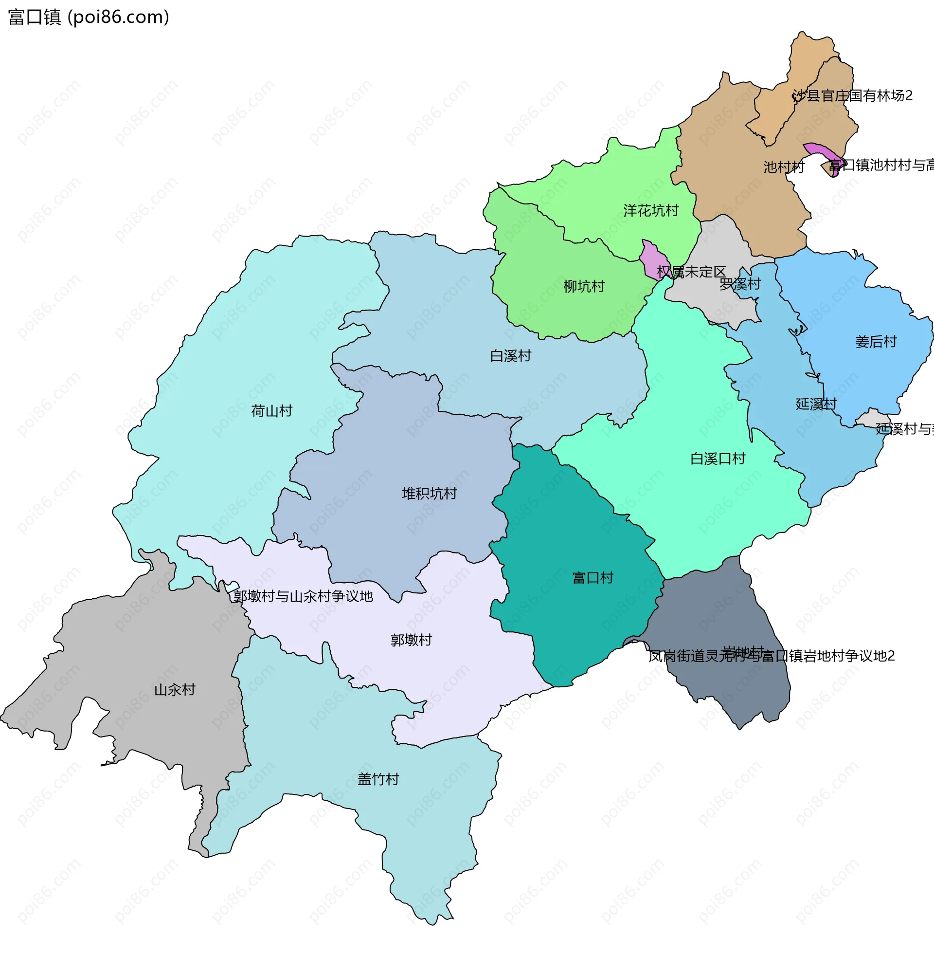 富口镇边界地图(五级行政区划)