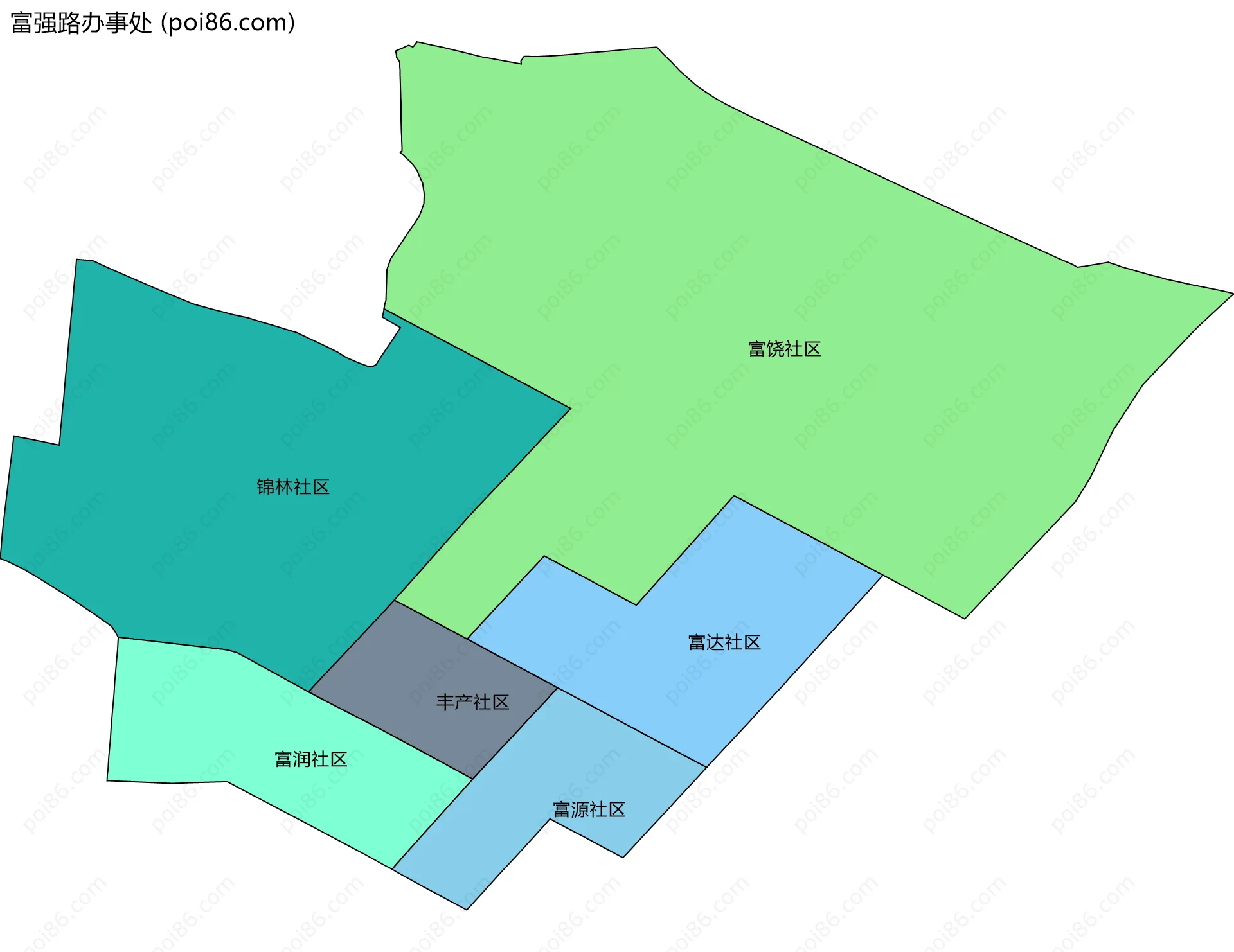 富强路办事处边界地图(五级行政区划)