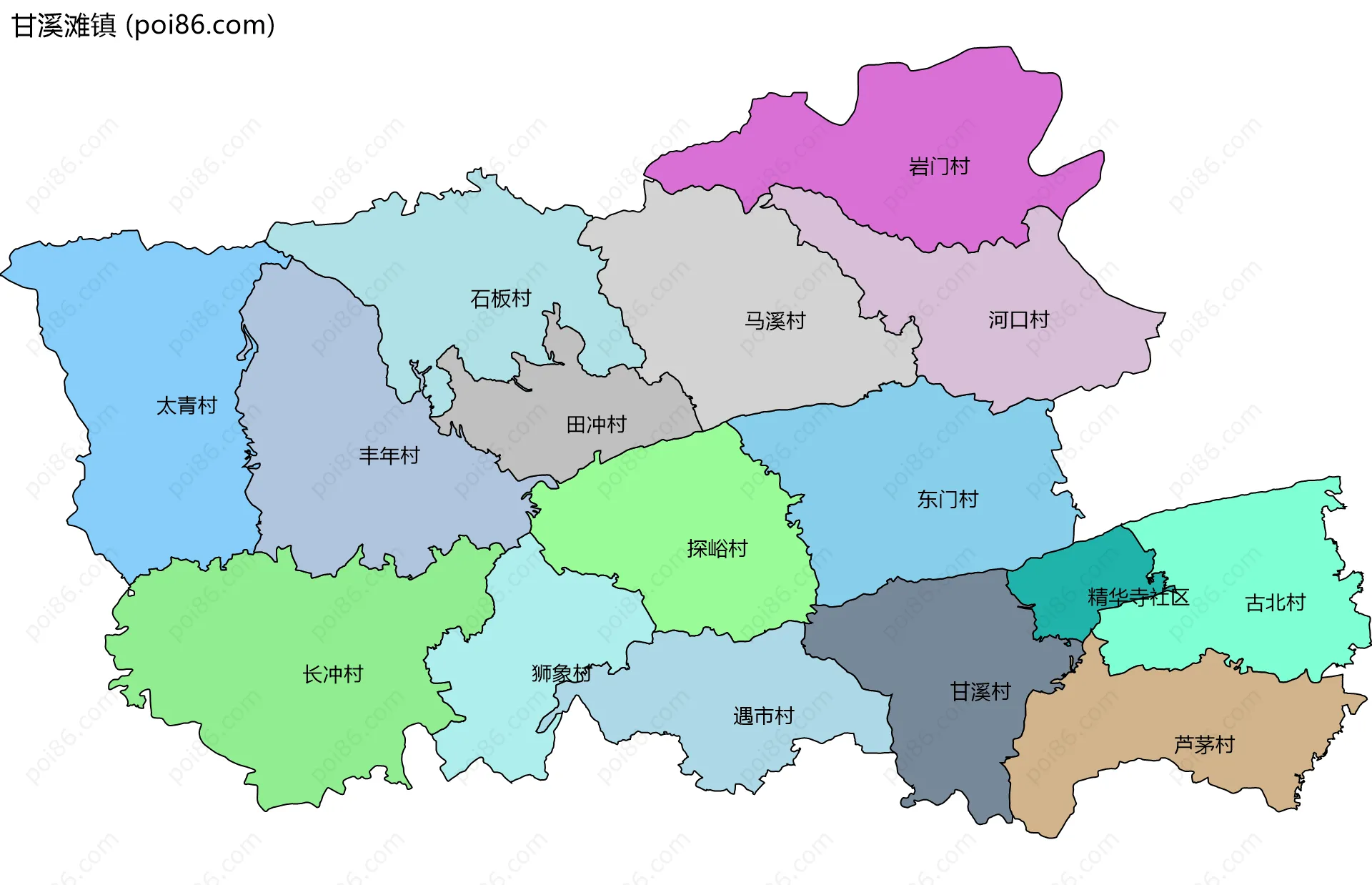 甘溪滩镇边界地图(五级行政区划)