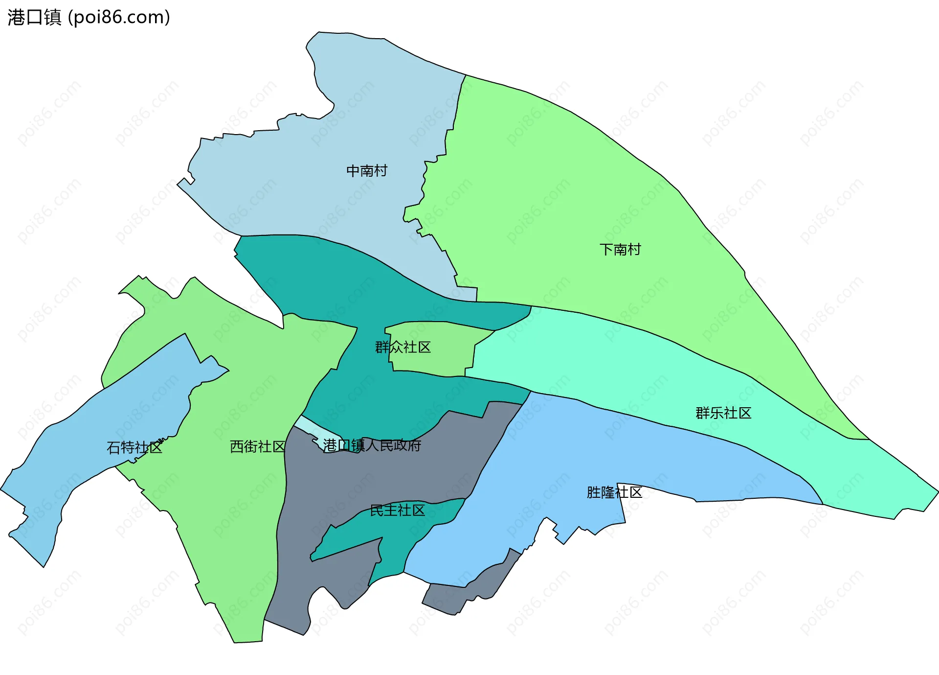 港口镇边界地图(五级行政区划)