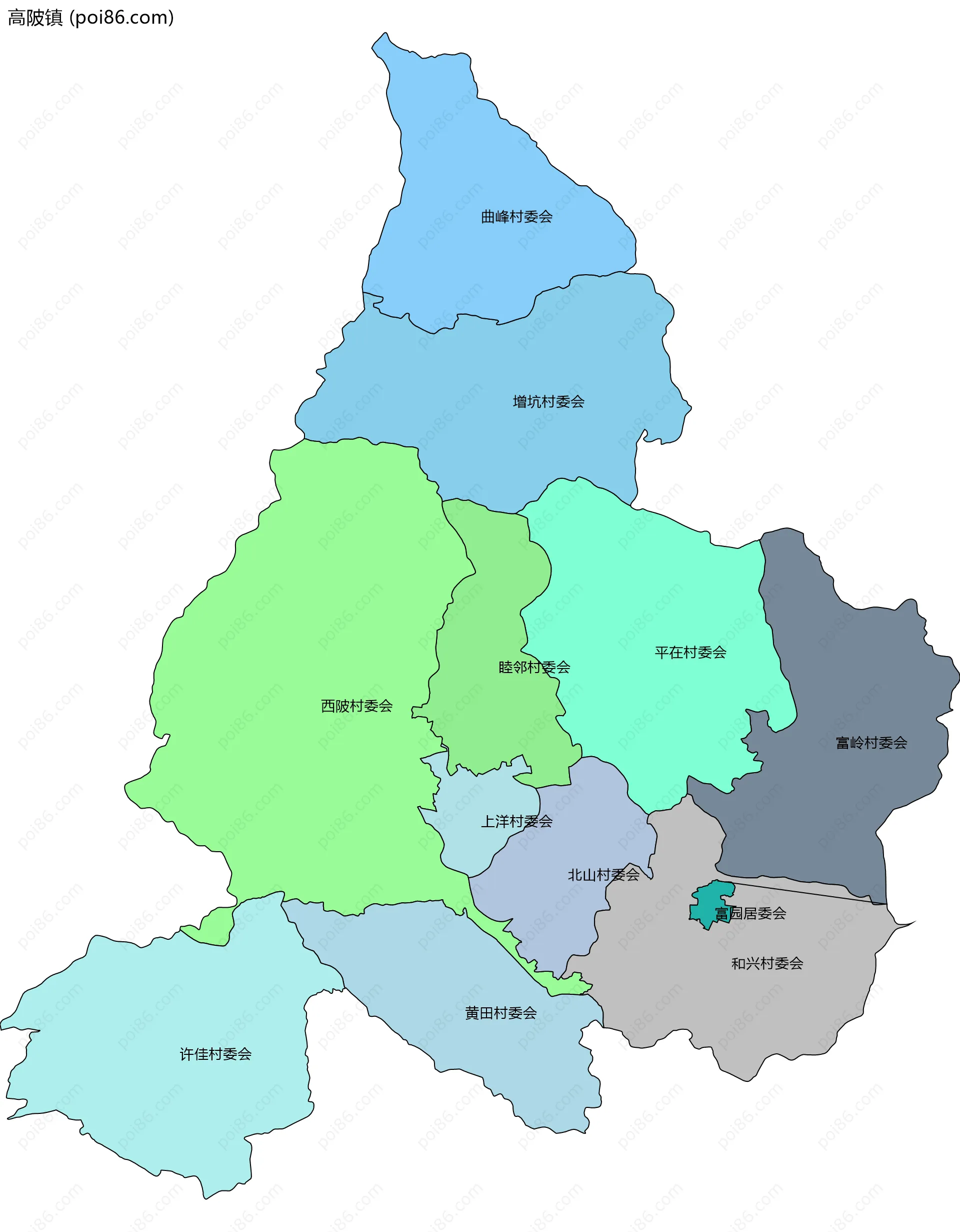 高陂镇边界地图(五级行政区划)