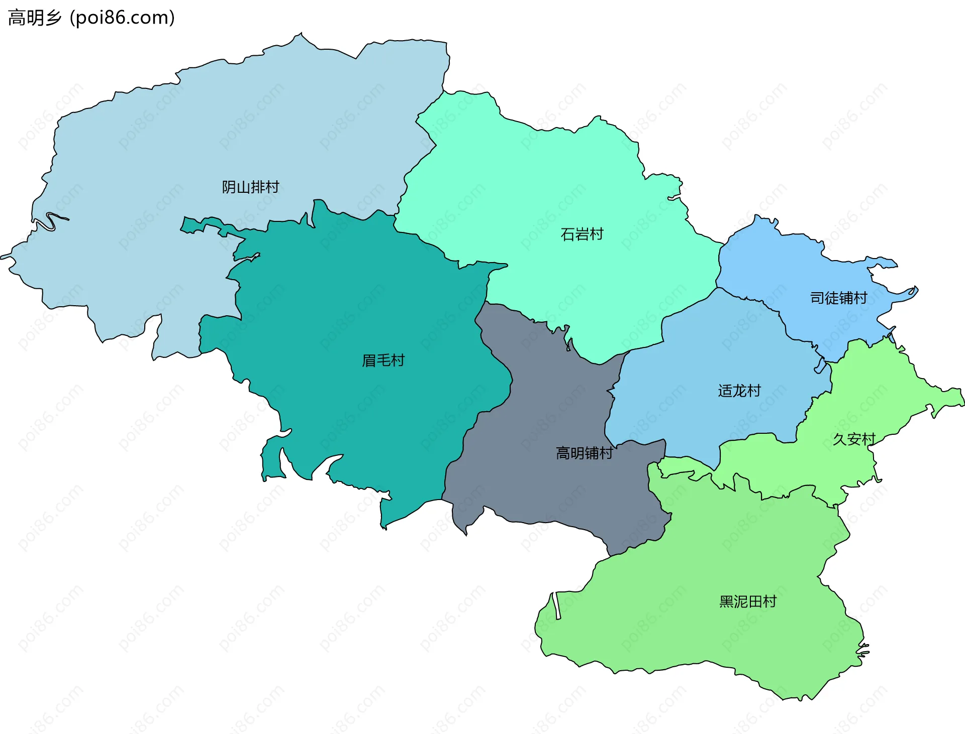 高明乡边界地图(五级行政区划)