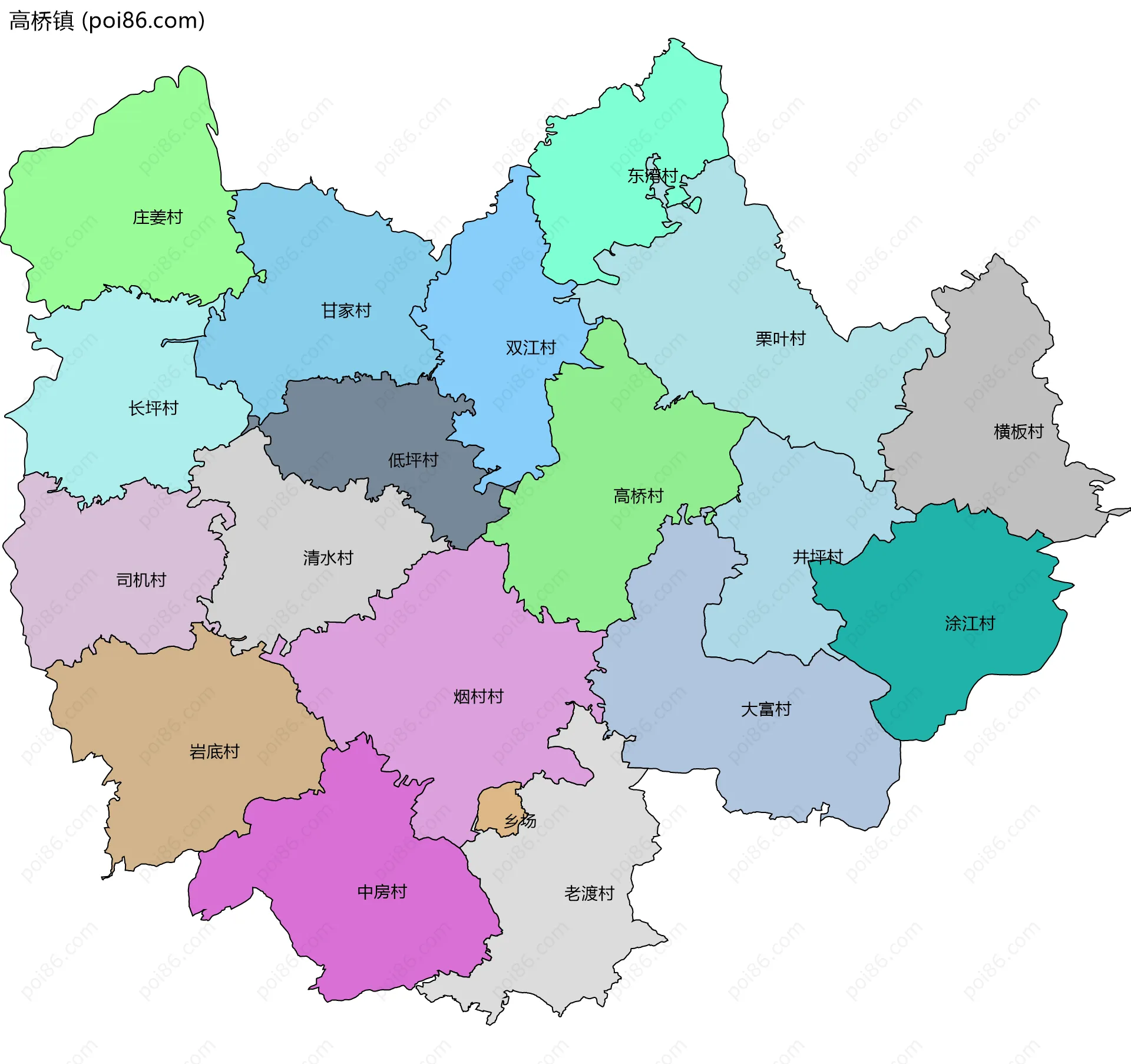 高桥镇边界地图(五级行政区划)