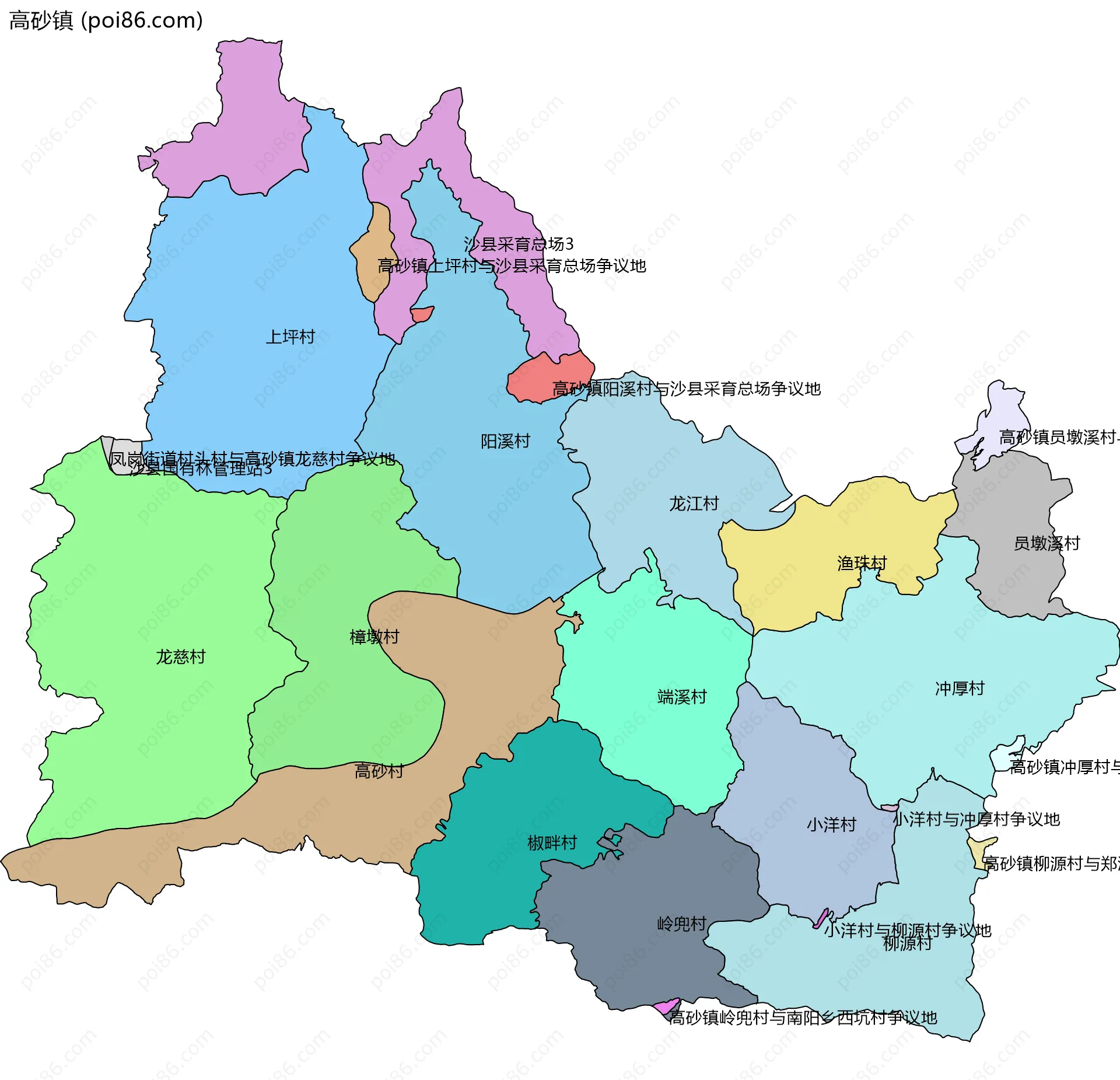 高砂镇边界地图(五级行政区划)