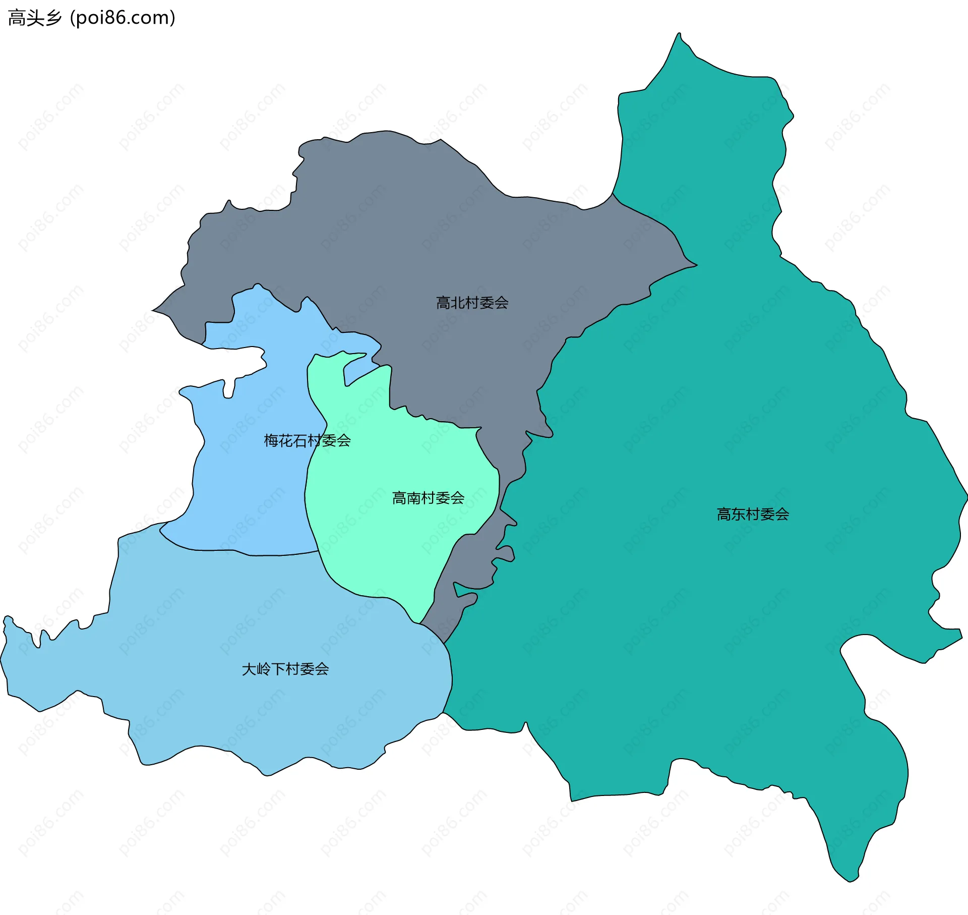 高头乡边界地图(五级行政区划)