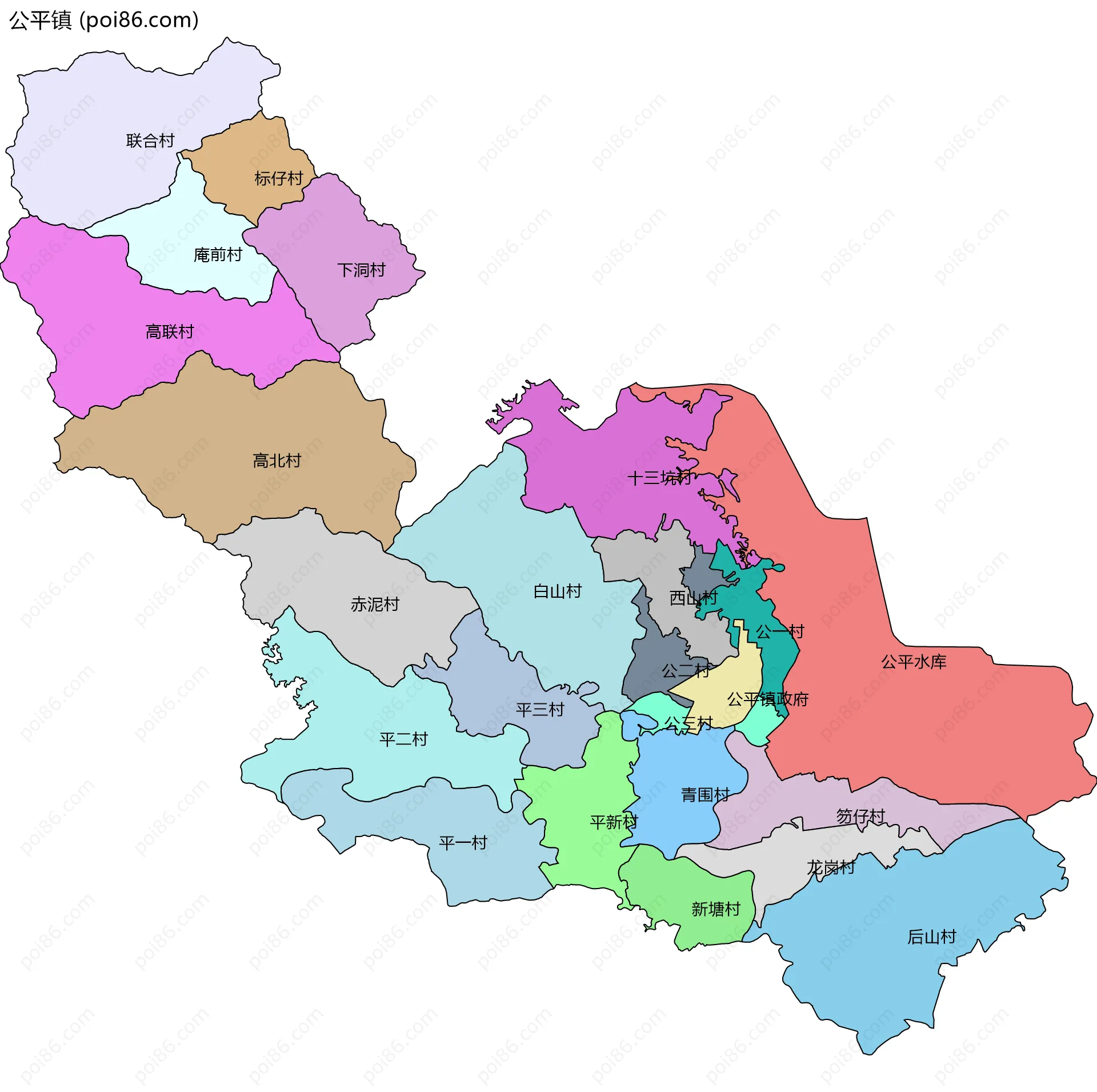 公平镇边界地图(五级行政区划)