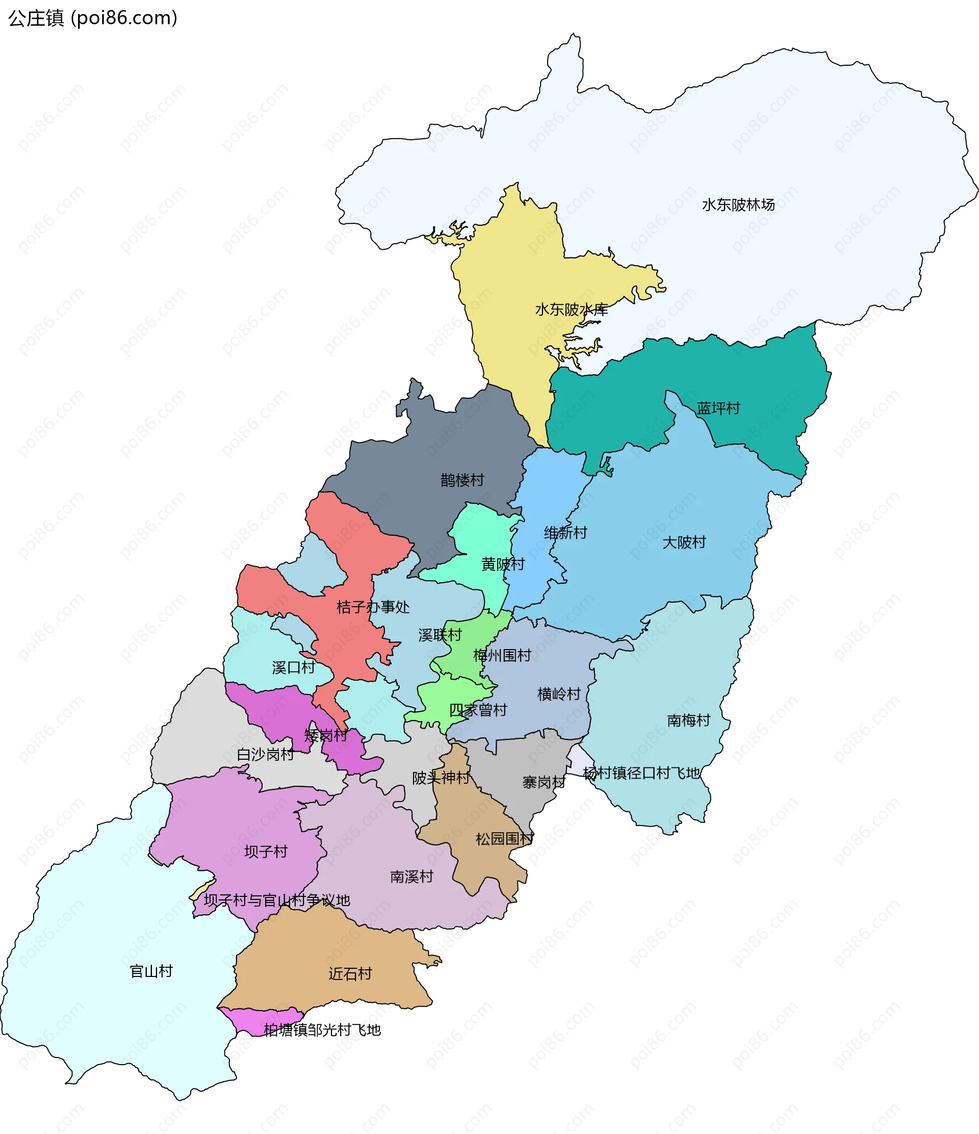 公庄镇边界地图(五级行政区划)