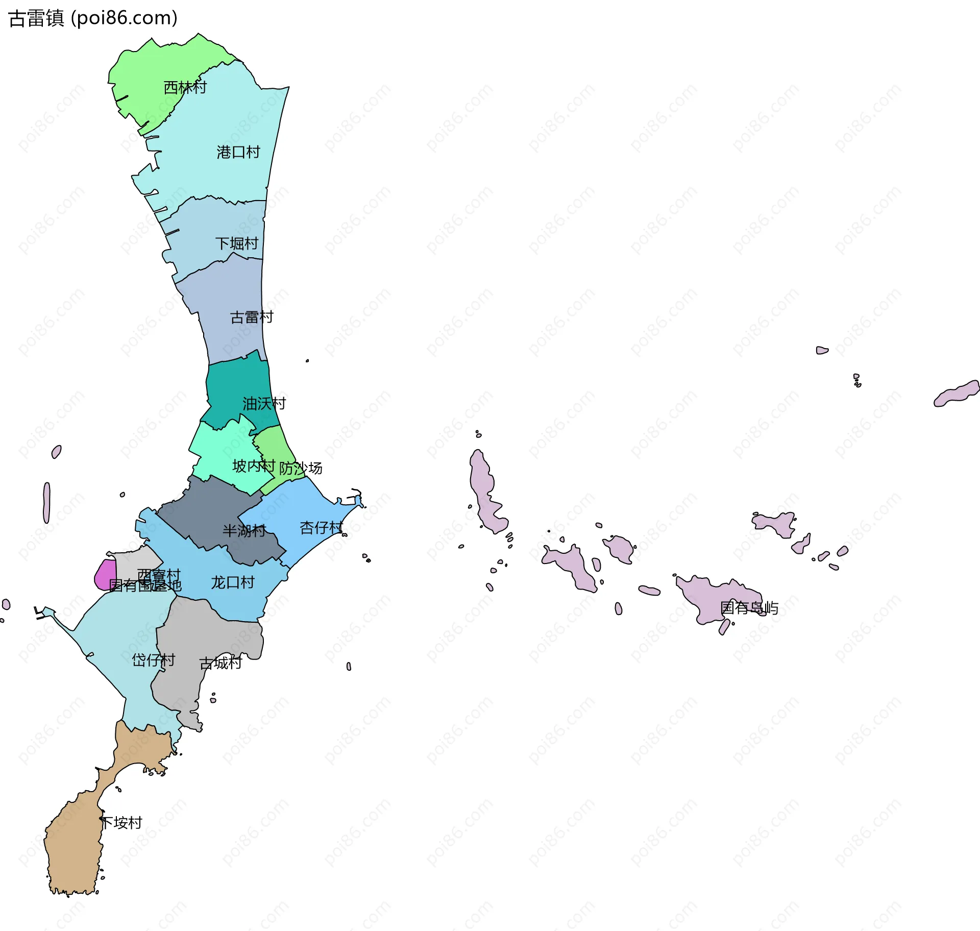古雷镇边界地图(五级行政区划)