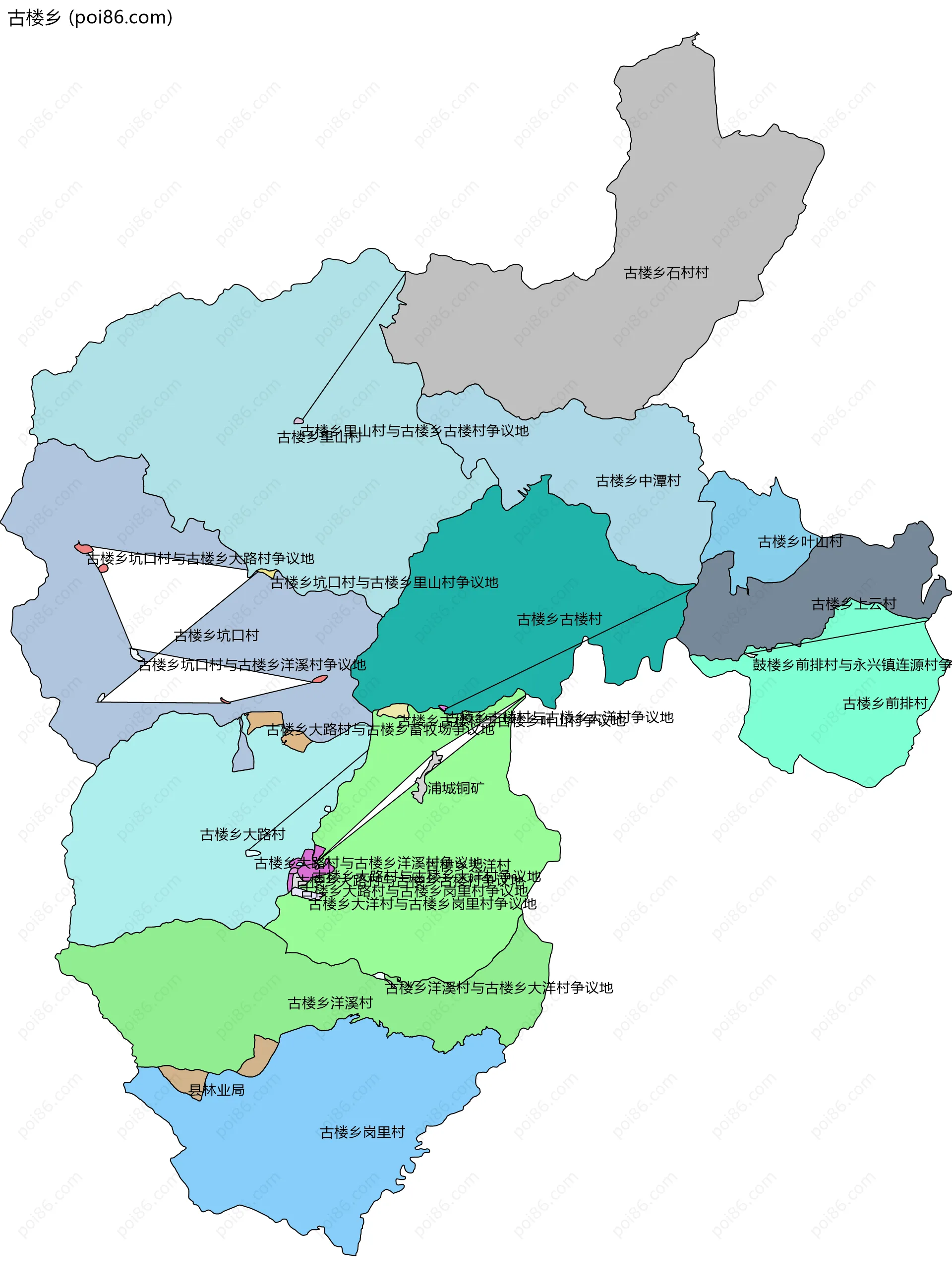 古楼乡边界地图(五级行政区划)