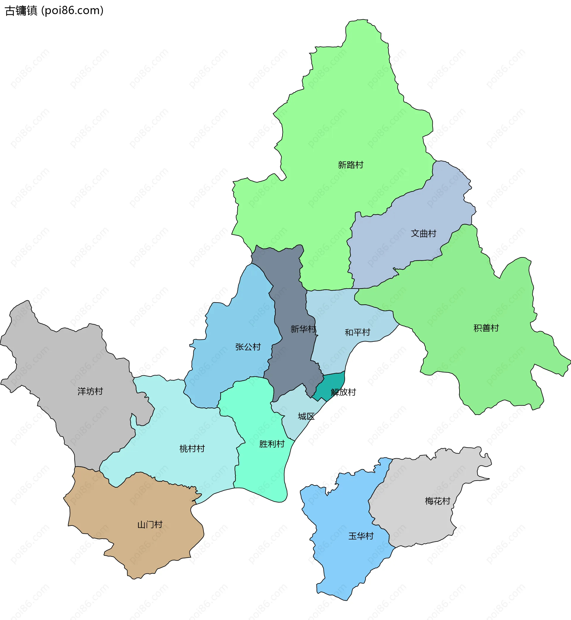 古镛镇边界地图(五级行政区划)