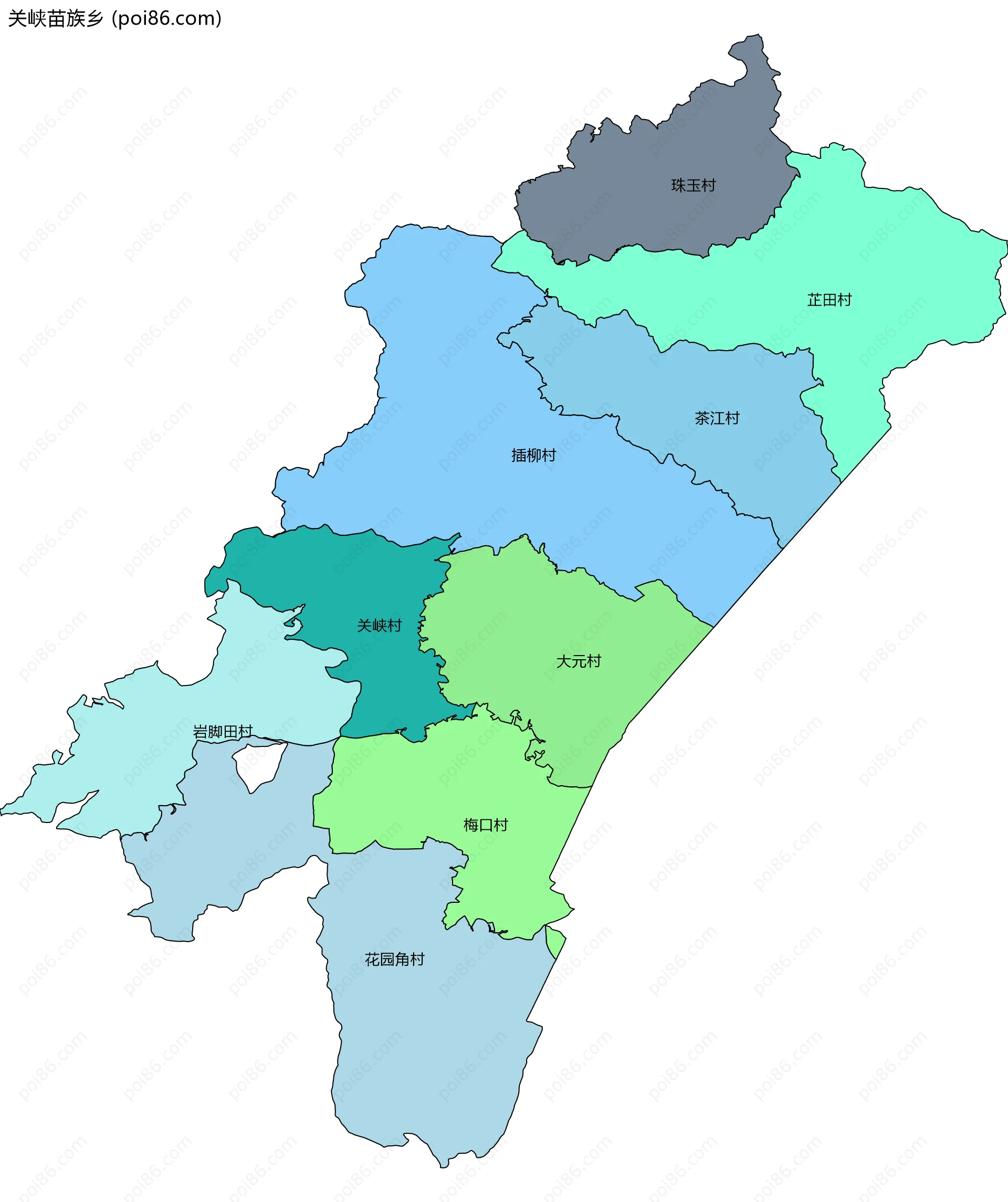 关峡苗族乡边界地图(五级行政区划)