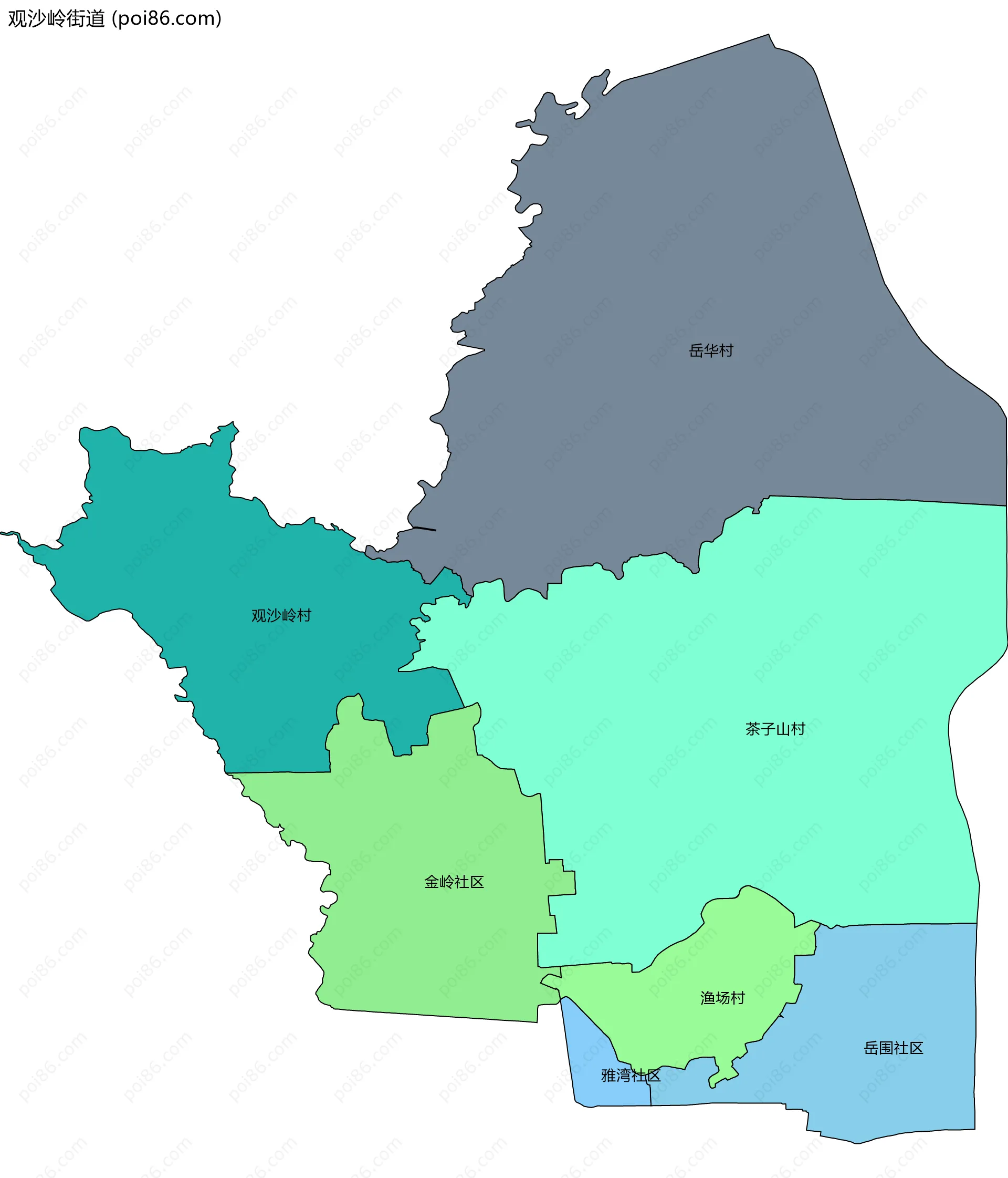 观沙岭街道边界地图(五级行政区划)