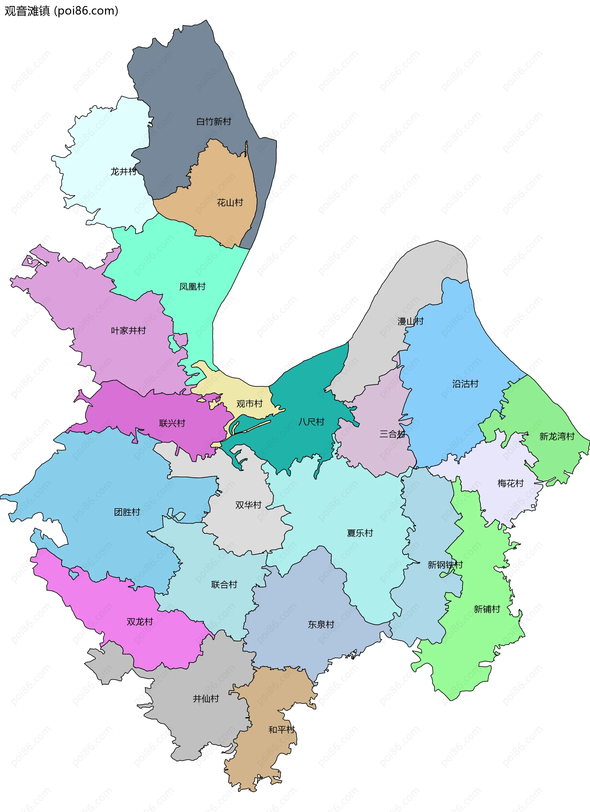 观音滩镇边界地图(五级行政区划)