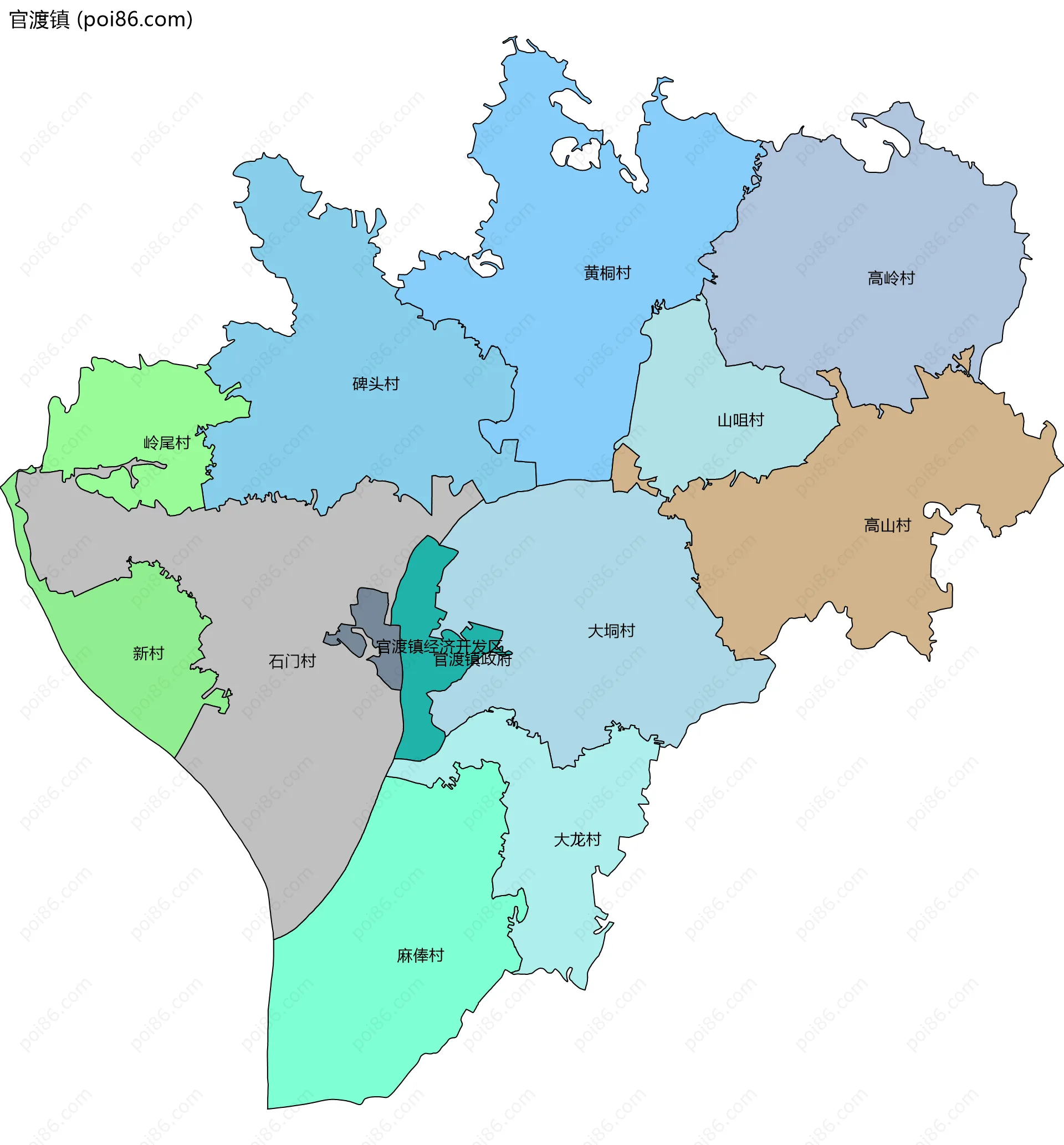 官渡镇边界地图(五级行政区划)
