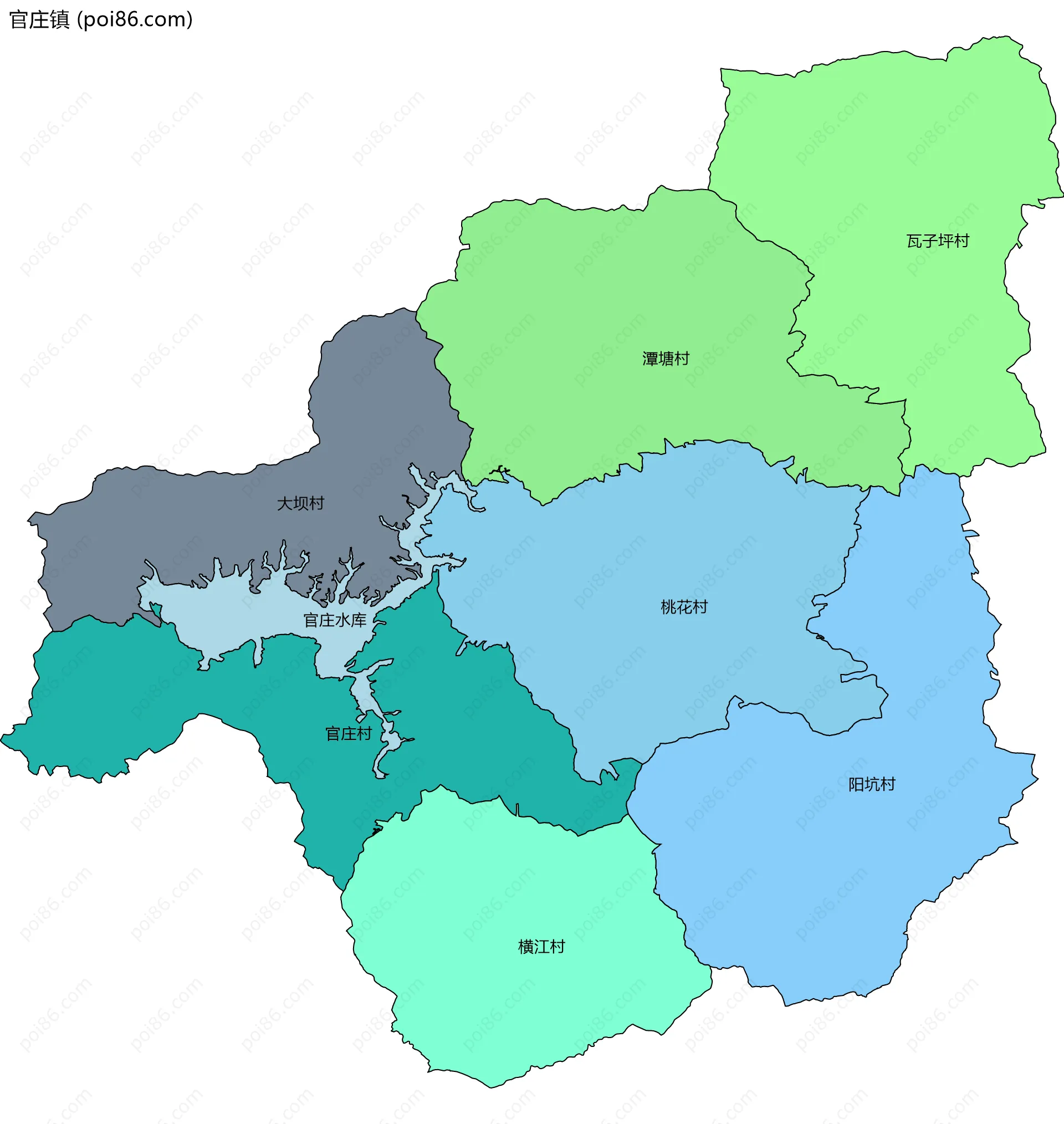 官庄镇边界地图(五级行政区划)