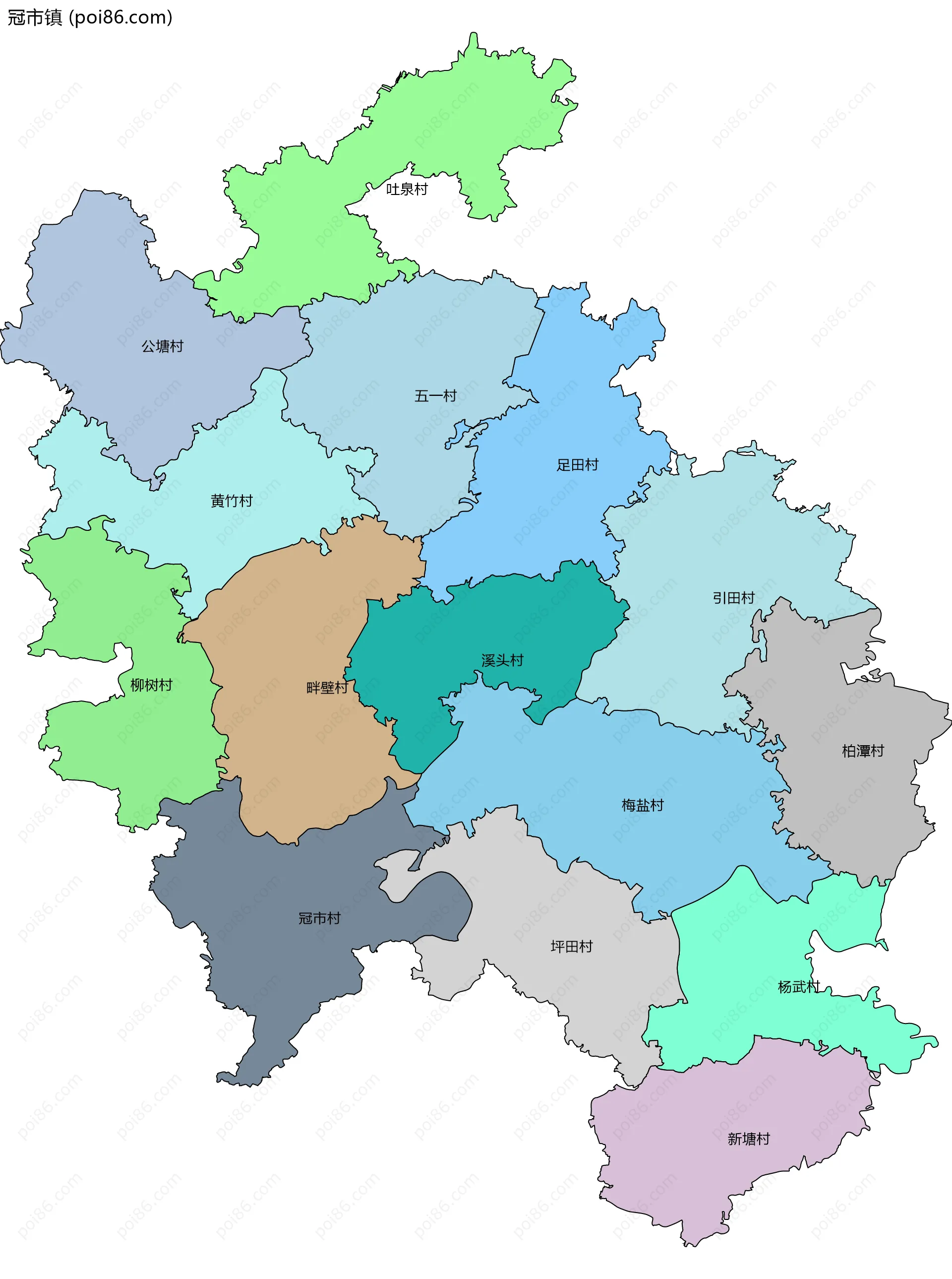 冠市镇边界地图(五级行政区划)