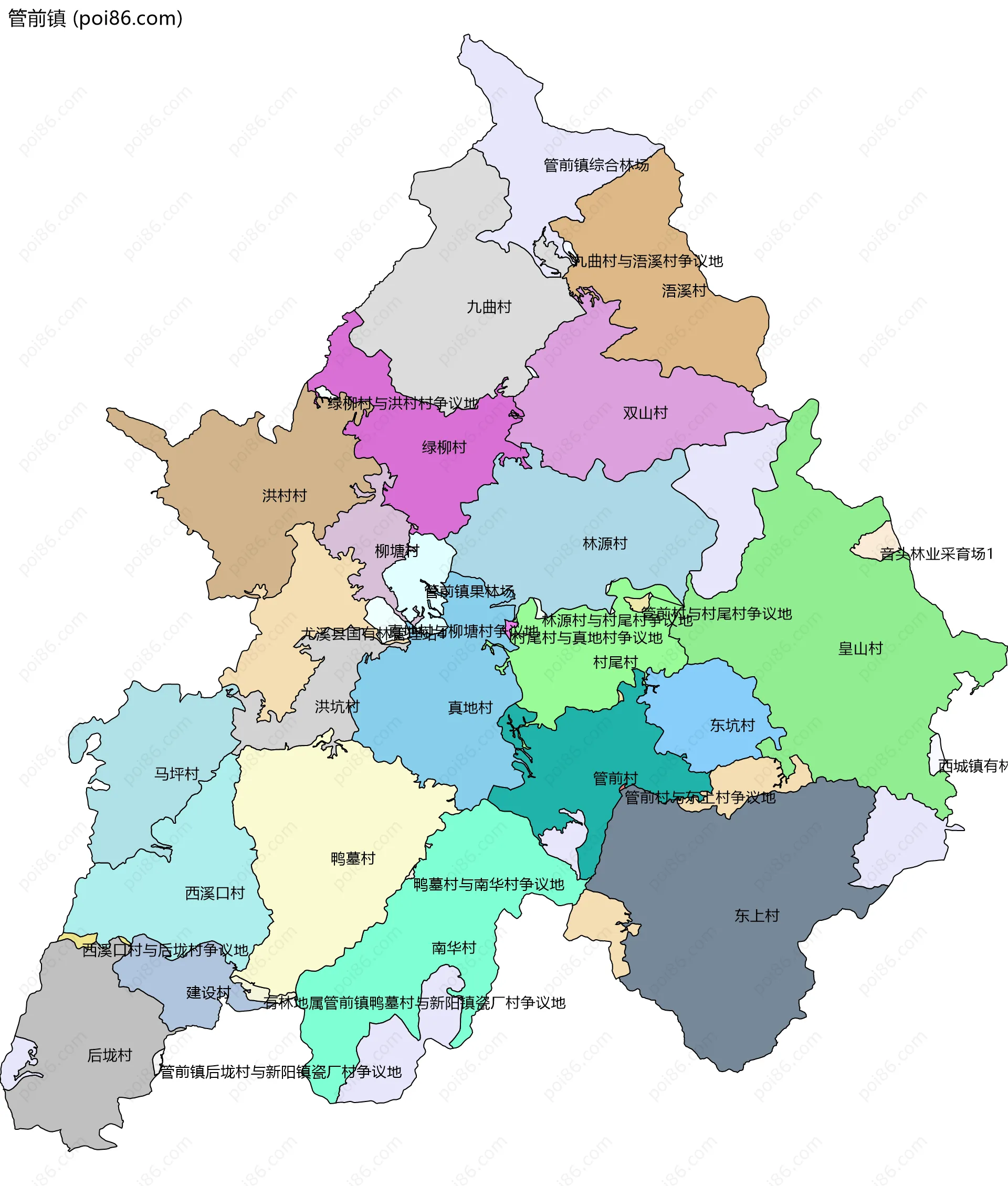 管前镇边界地图(五级行政区划)