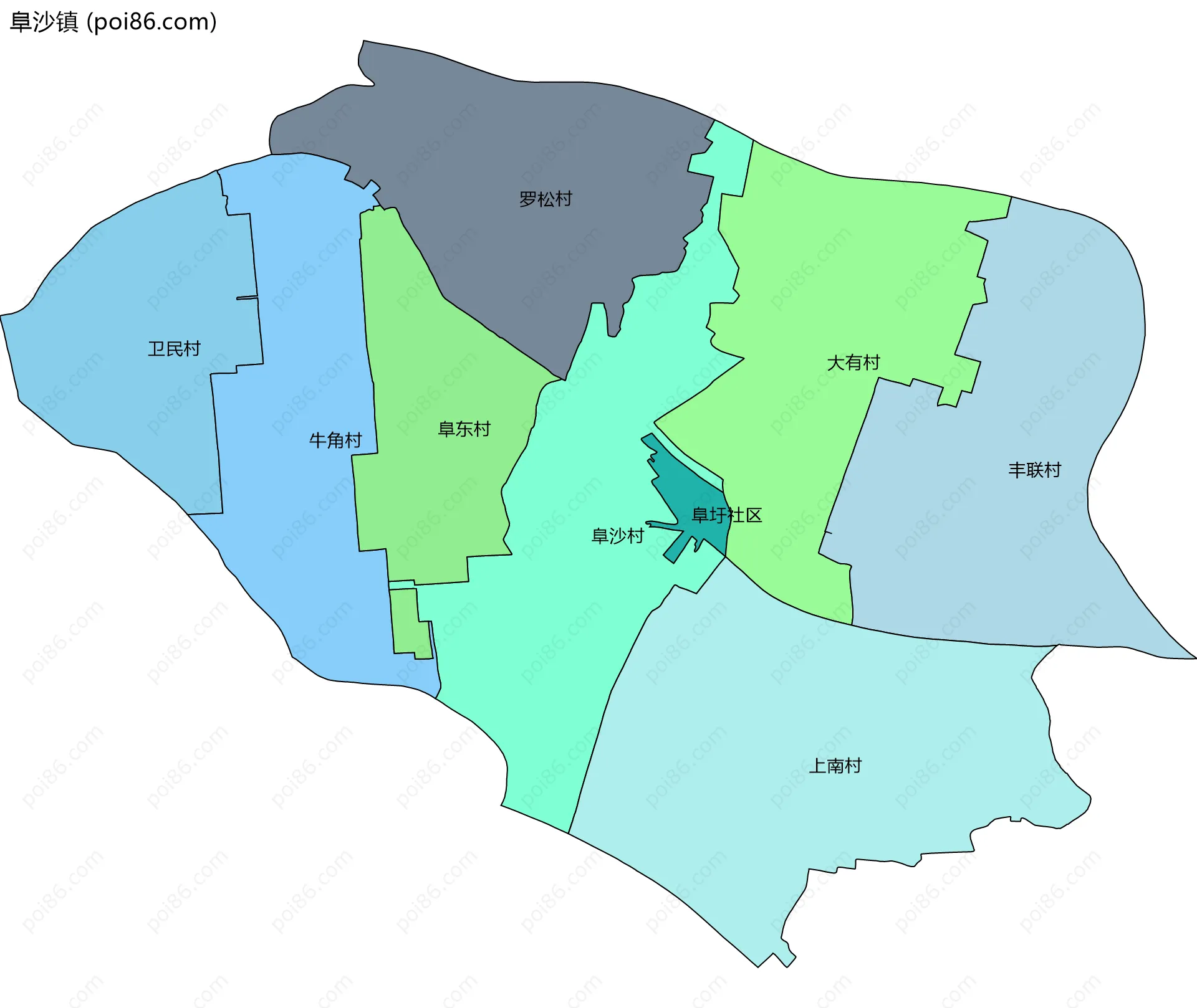 阜沙镇边界地图(五级行政区划)