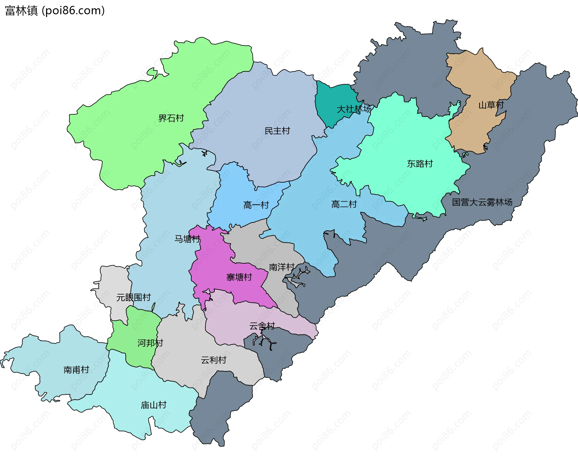 富林镇边界地图(五级行政区划)