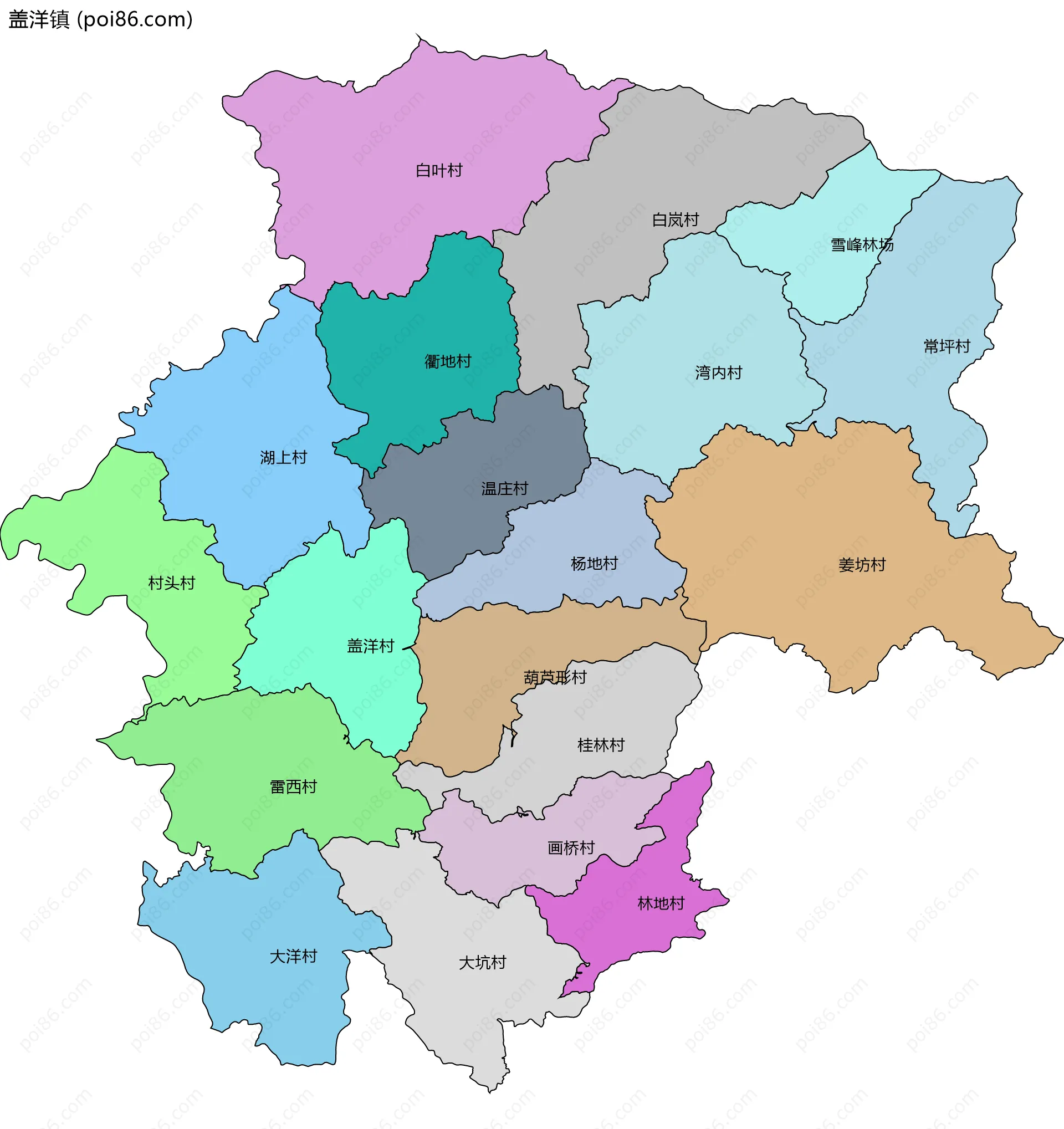 盖洋镇边界地图(五级行政区划)