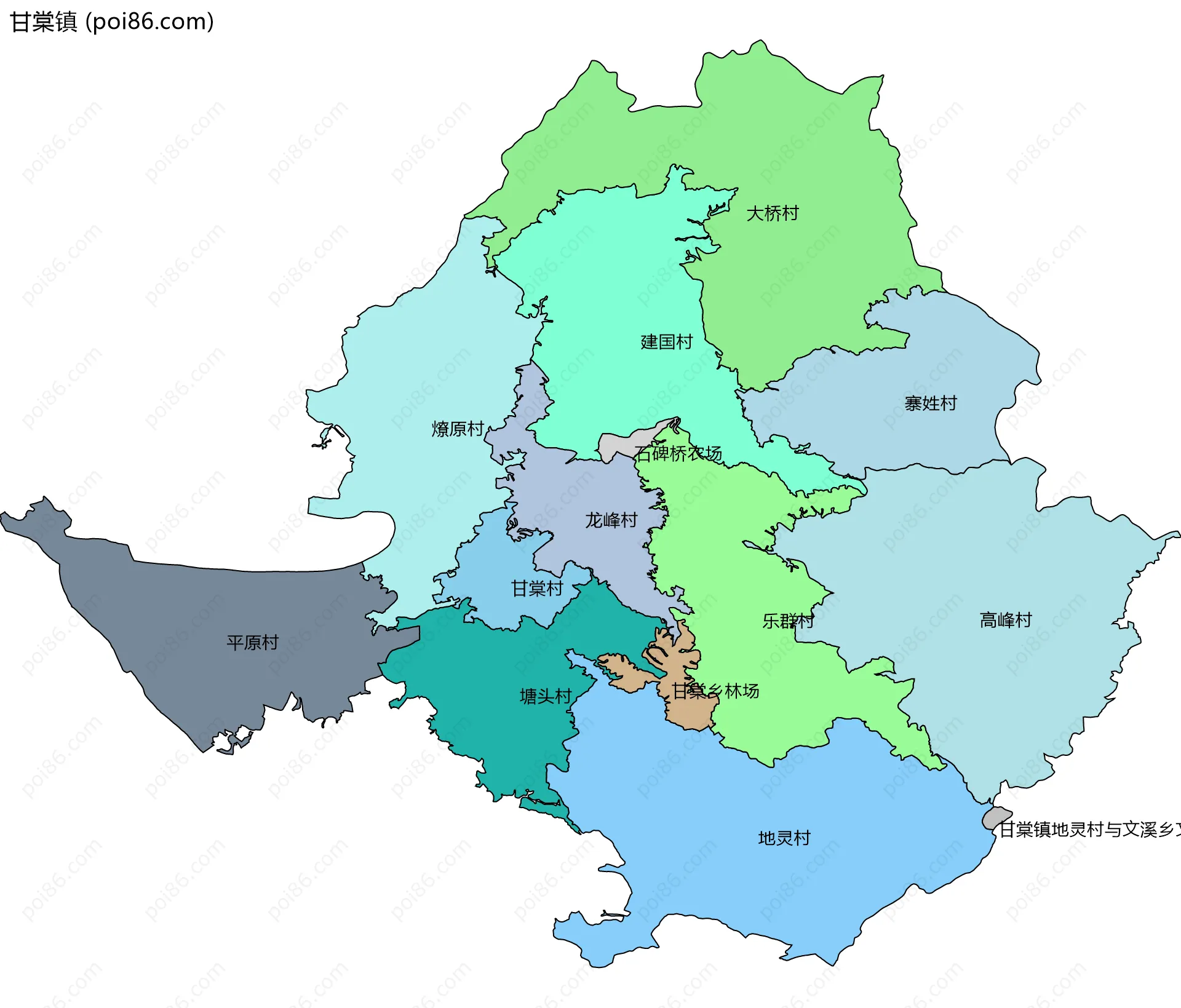 甘棠镇边界地图(五级行政区划)