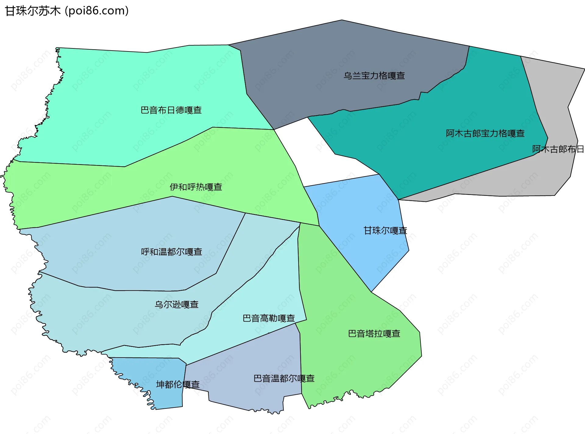 甘珠尔苏木边界地图(五级行政区划)