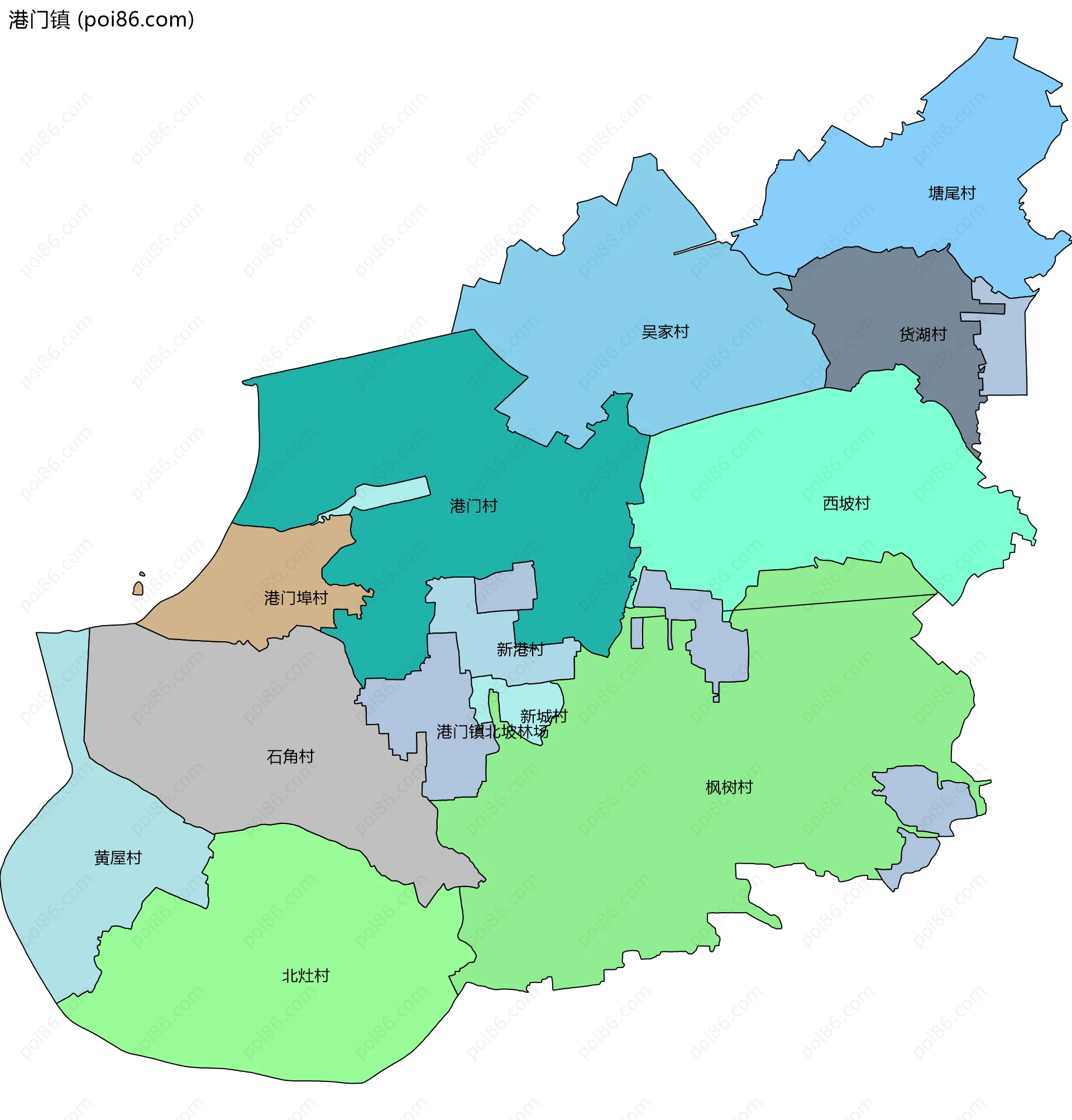 港门镇边界地图(五级行政区划)