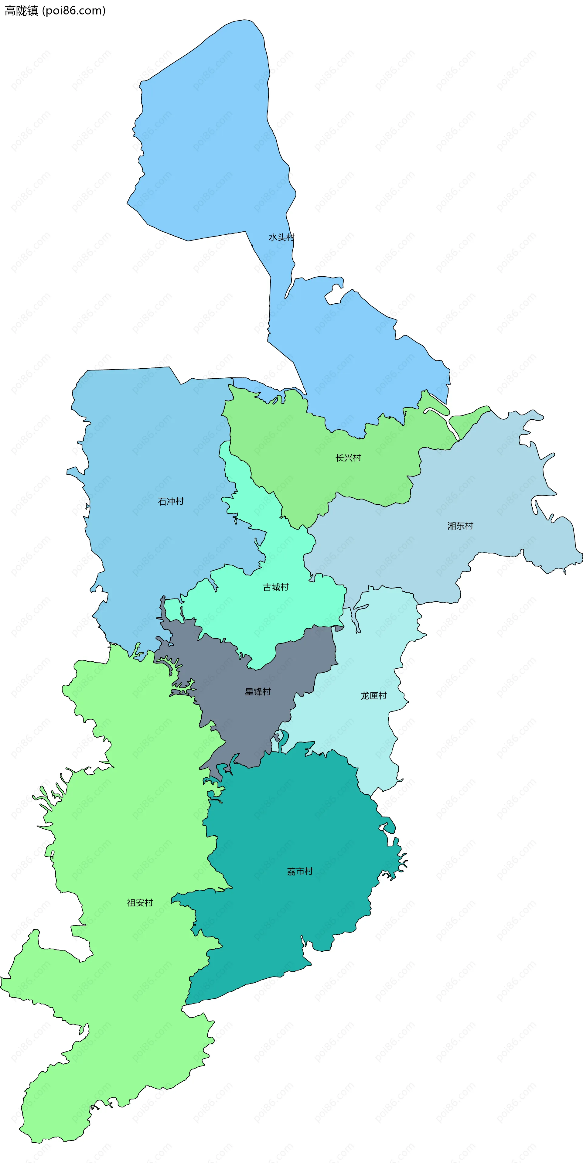 高陇镇边界地图(五级行政区划)